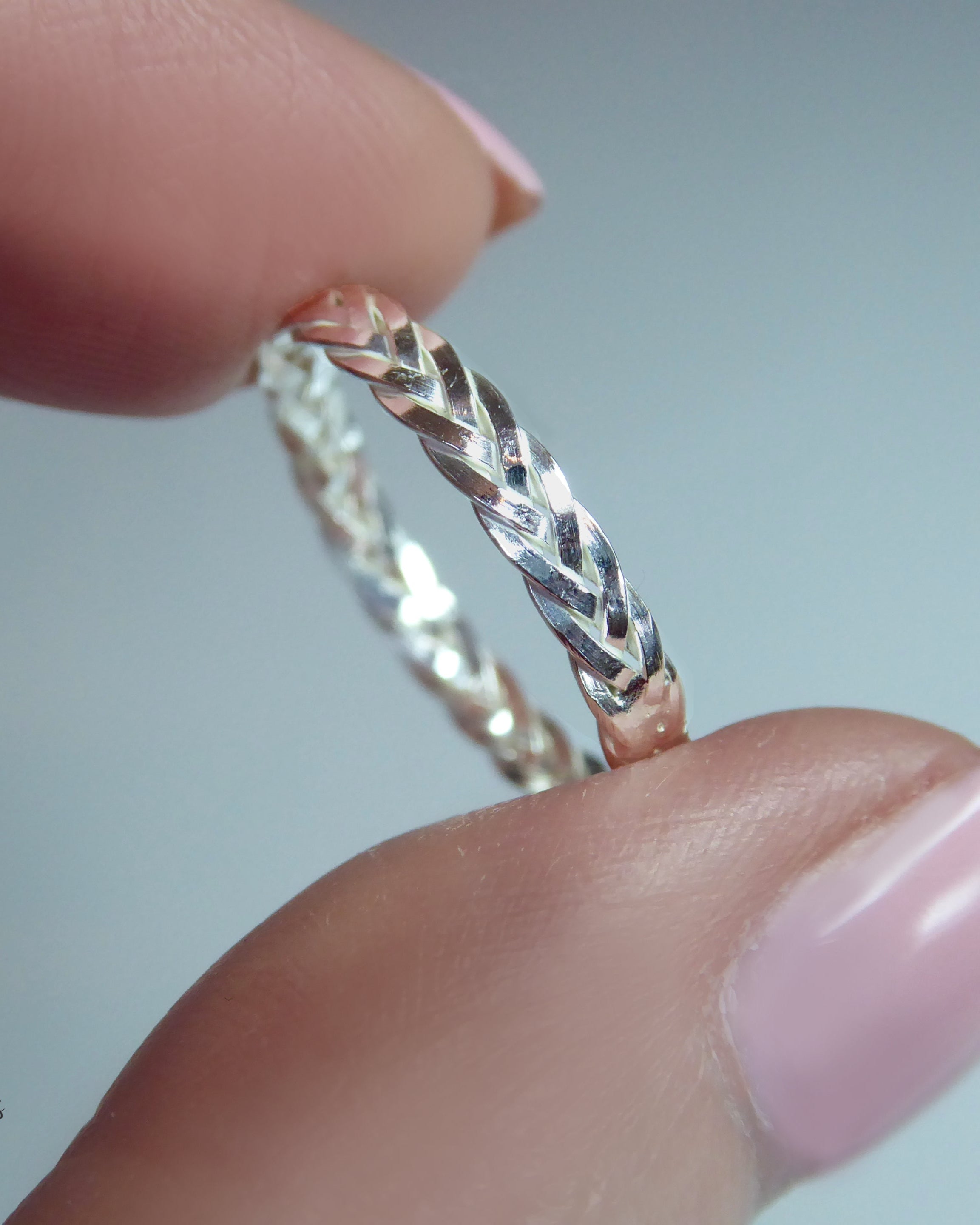 Braided Wedding Ring Set For Couples Sterling Silver, Weaved Wreath Matching His and Hers Bands 6mm & 2.5mm