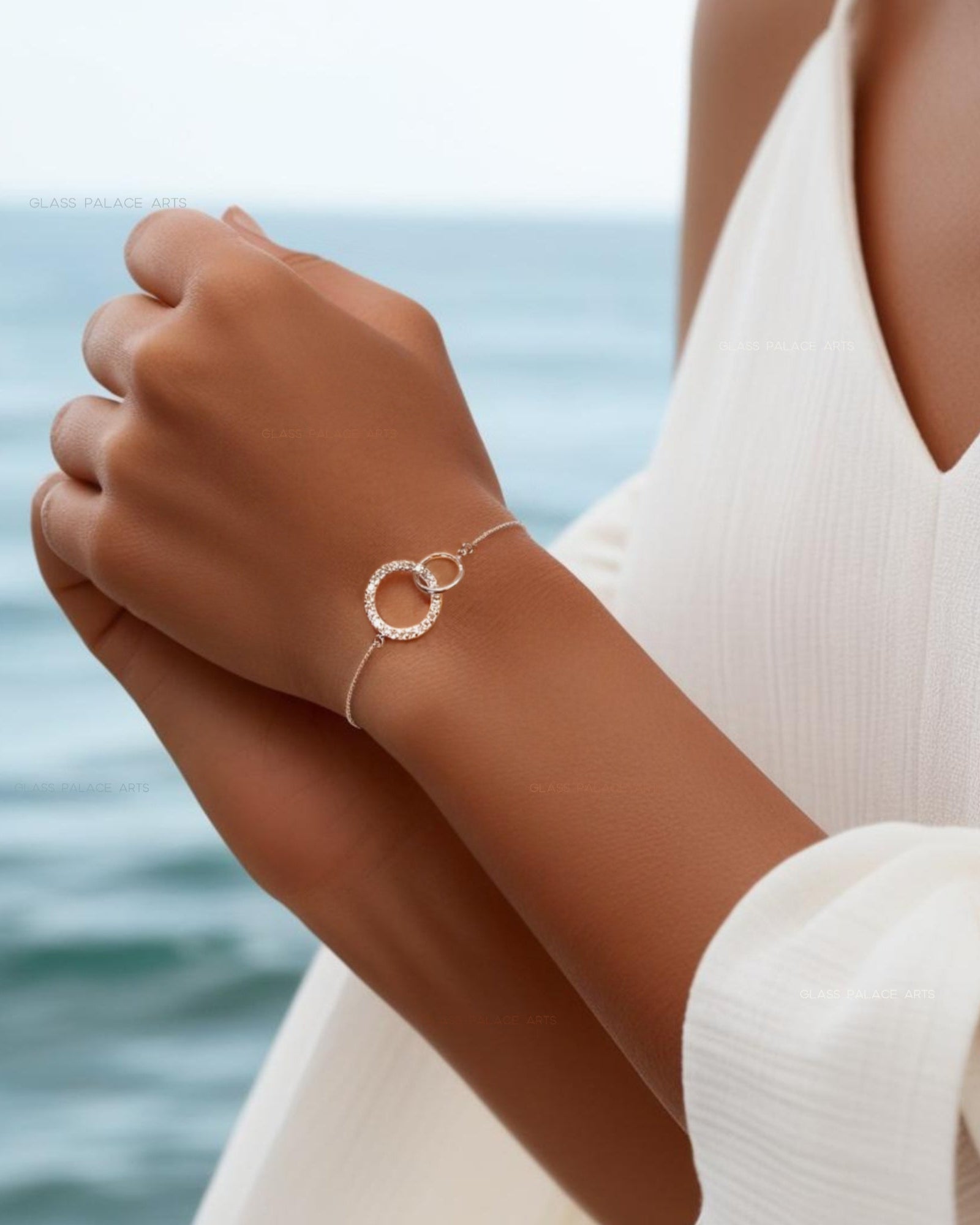 Sterling Silver Cubic Zirconia Bracelet - With Sliding Heart Clasp