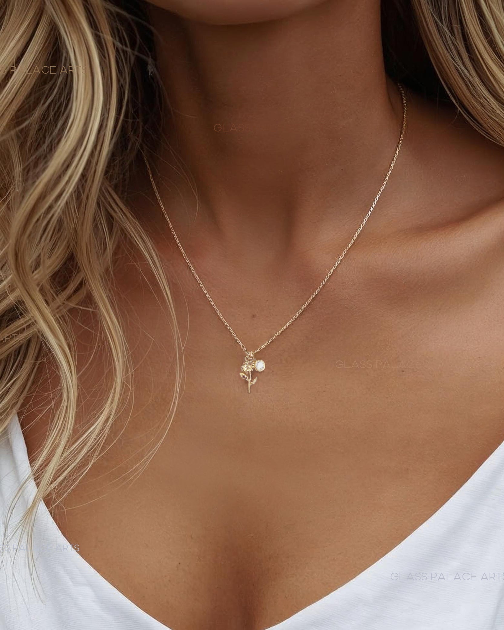 Birthstone Flower Necklace: Customized Gold Fill Birth Flower Bouquet Jewelry