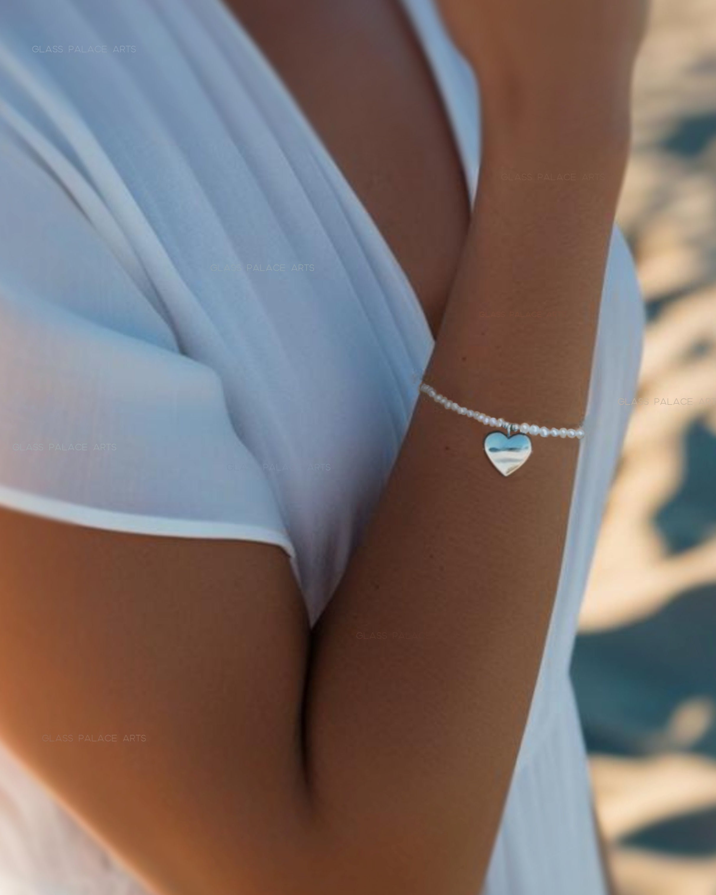 Sterling Silver Heart And Pearl Bracelet Adjustable