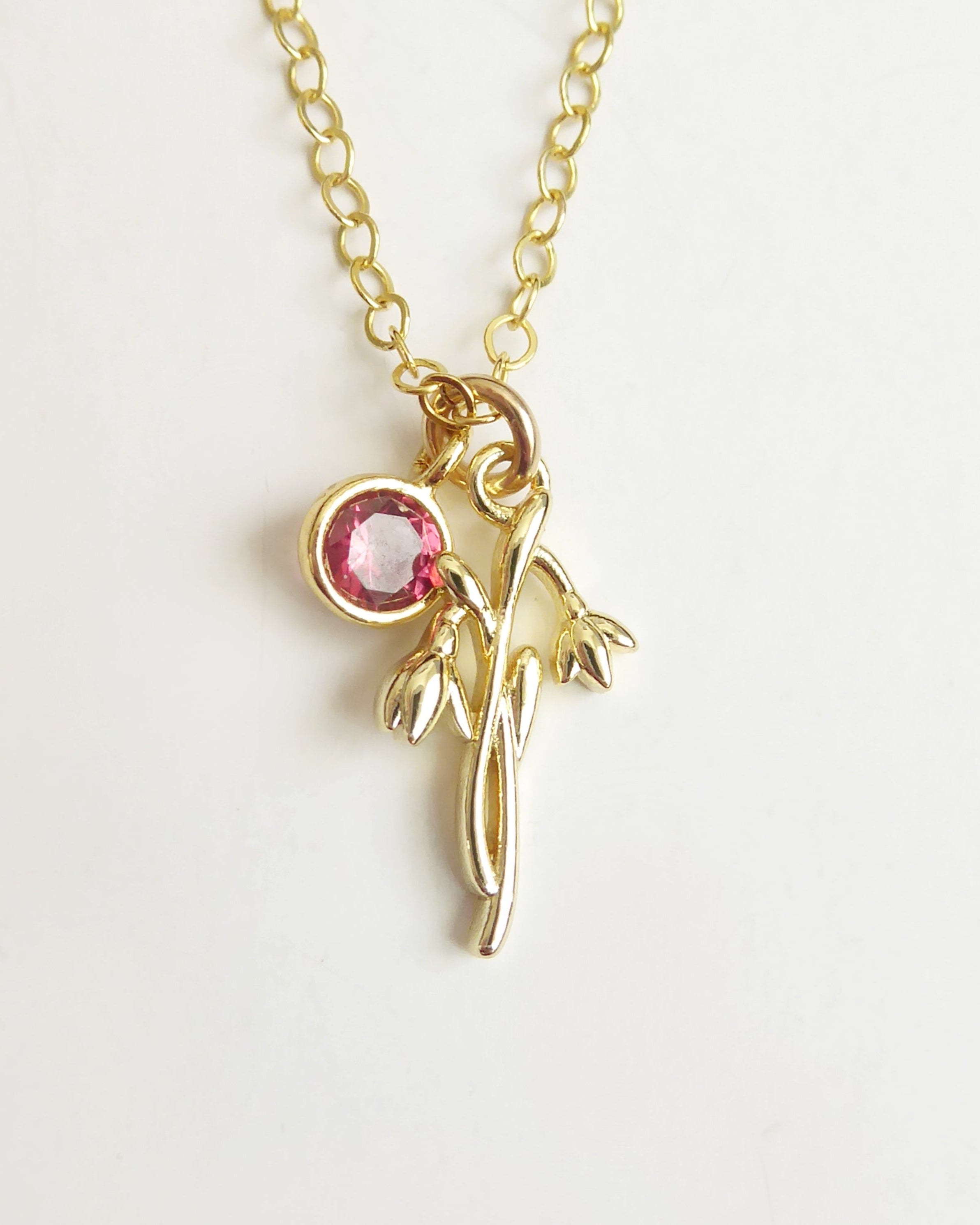 Birthstone Flower Necklace: Customized Gold Fill Birth Flower Bouquet Jewelry