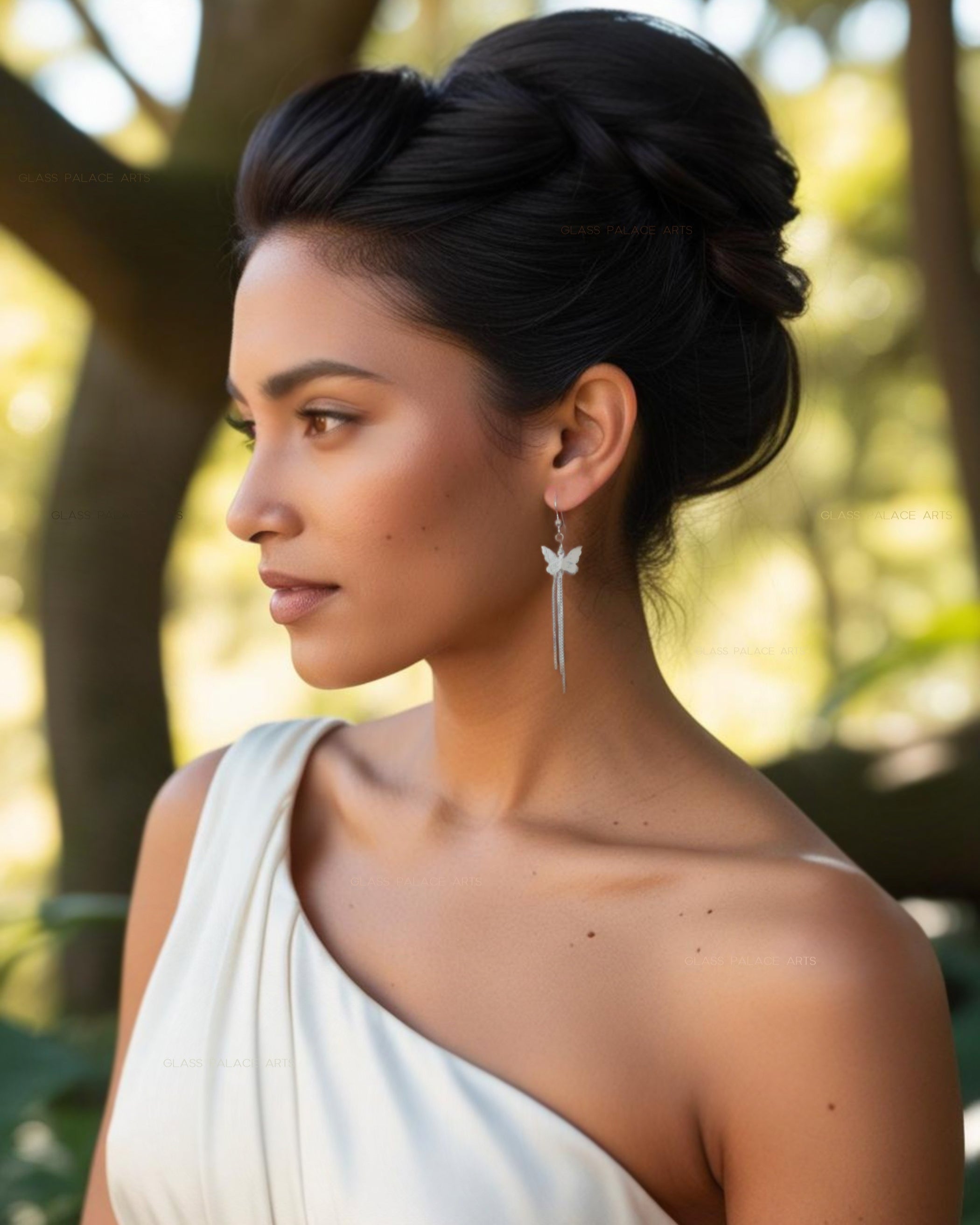 Long Sterling Silver Butterfly Earrings With Chain Dangle