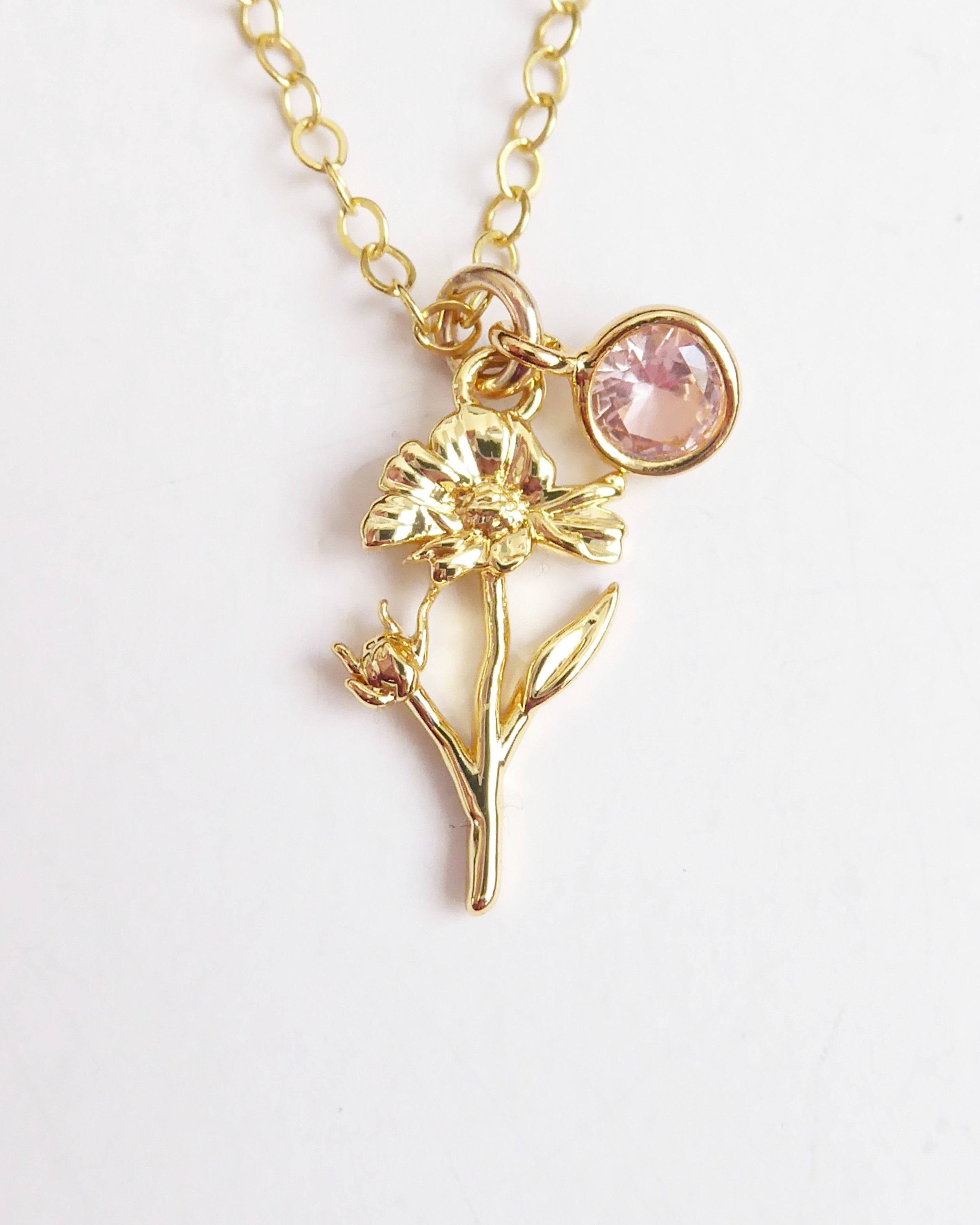 Birthstone Flower Necklace: Customized Gold Fill Birth Flower Bouquet Jewelry