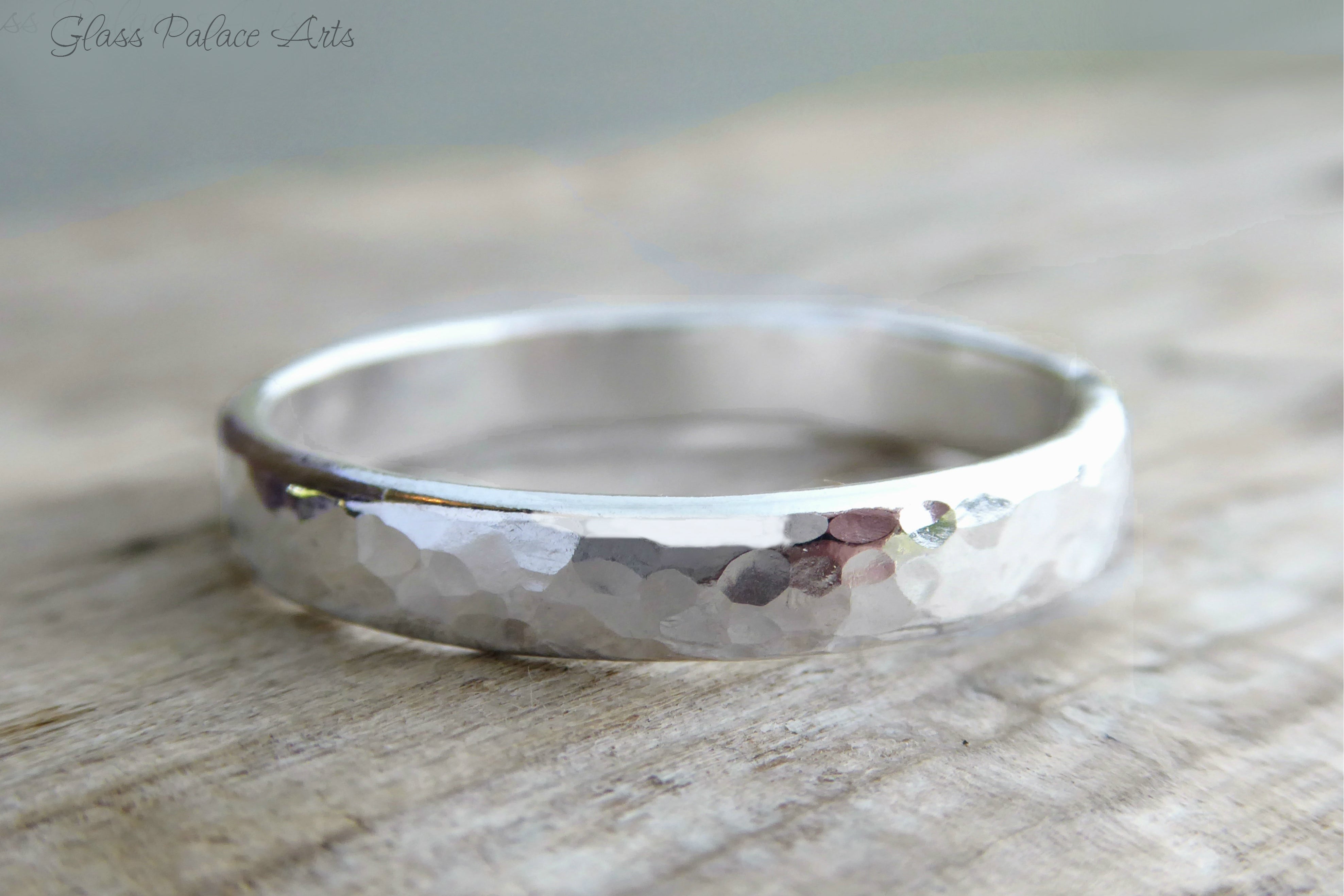 4mm Sterling Silver Hammered Ring for Men - Wedding Band For Him