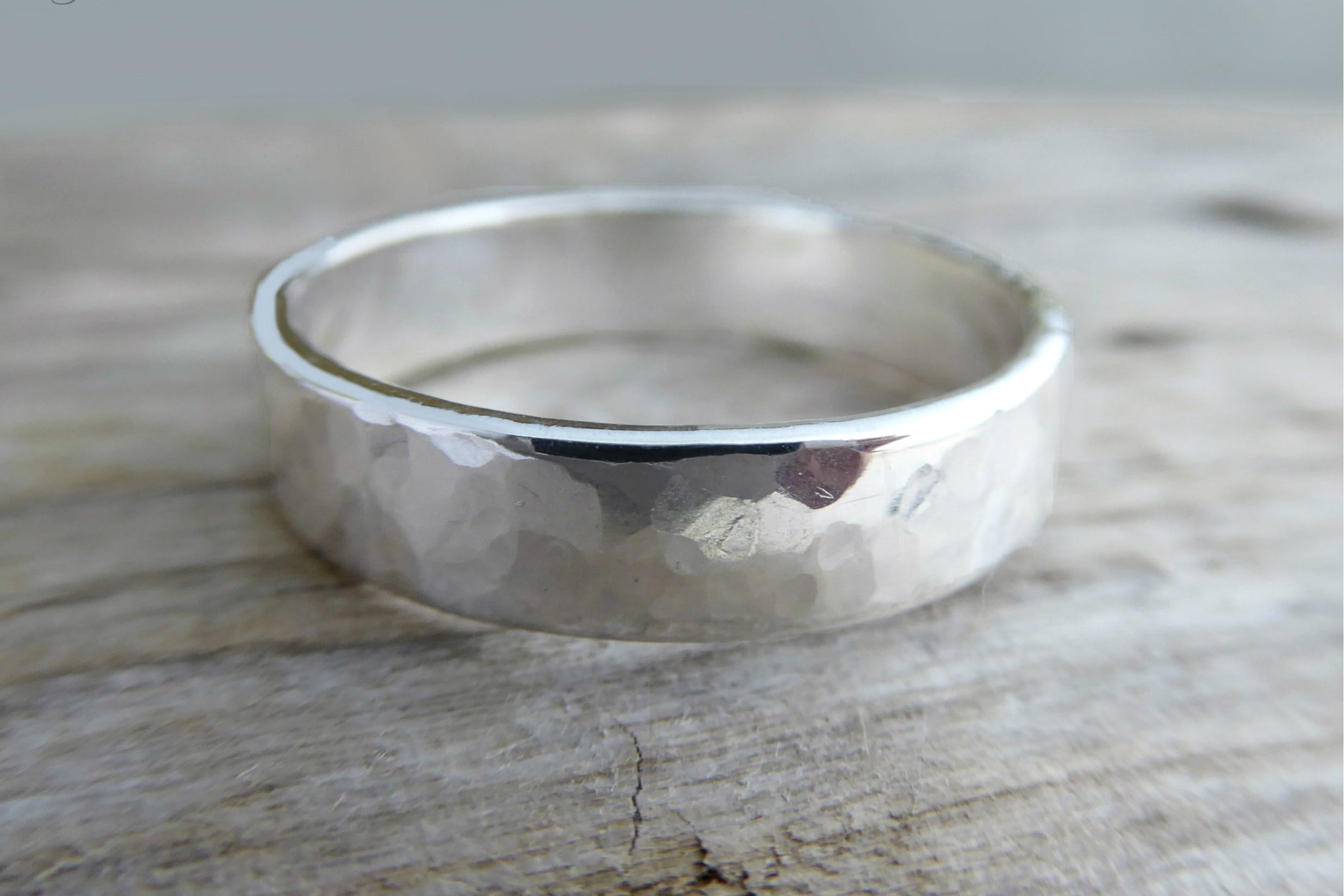Thick Sterling Silver Hammered Ring for Men - Wedding Band For Him