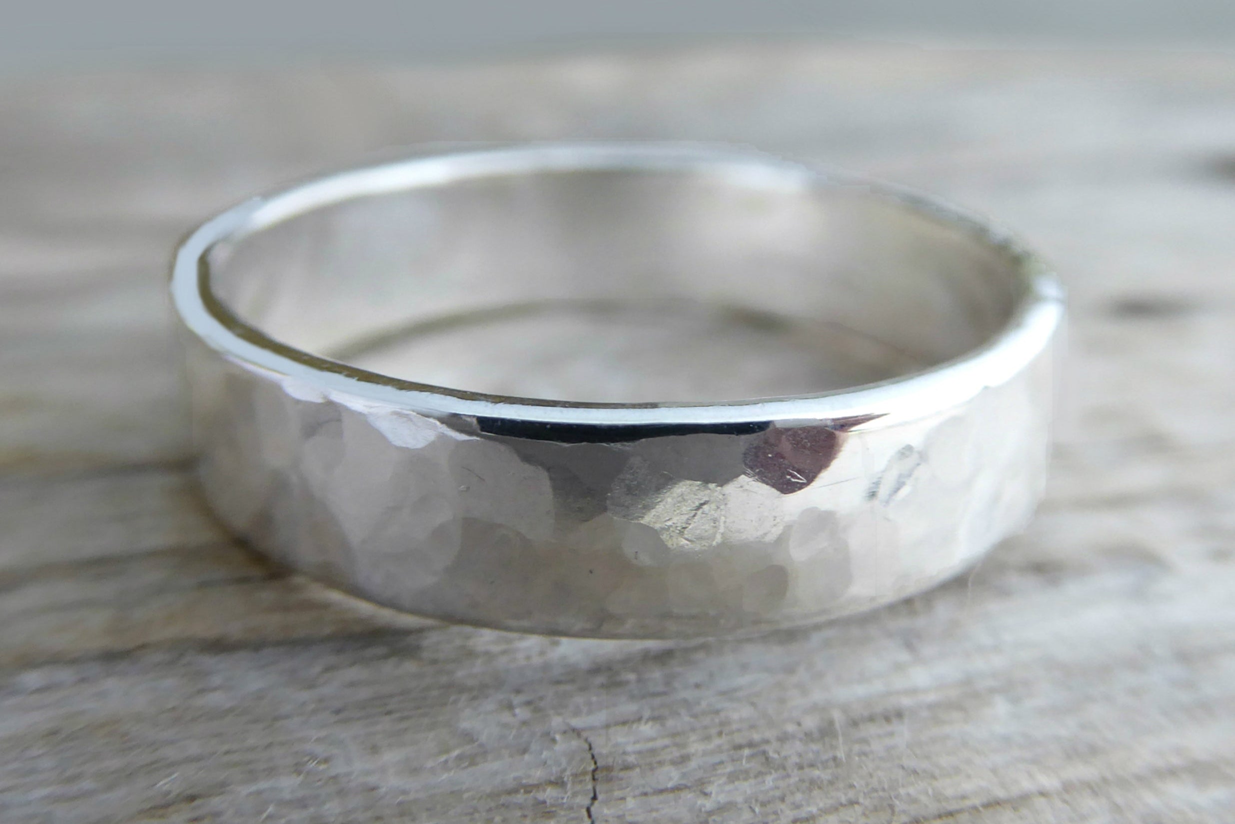 Thick Sterling Silver Hammered Ring for Men - Wedding Band For Him