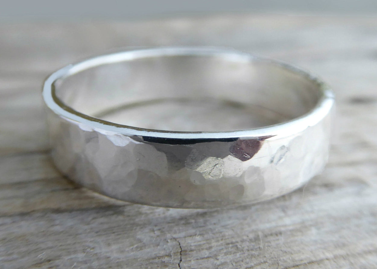 Thick Sterling Silver Hammered Ring for Men - Wedding Band For Him
