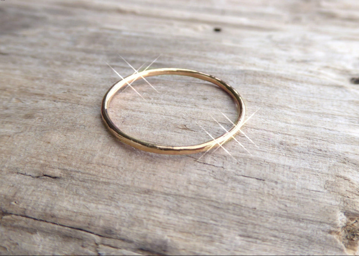 Hammered Stacking Rings Trio - Thin 1mm Bands In Silver, 14k Gold Fill, or Rose Gold Fill