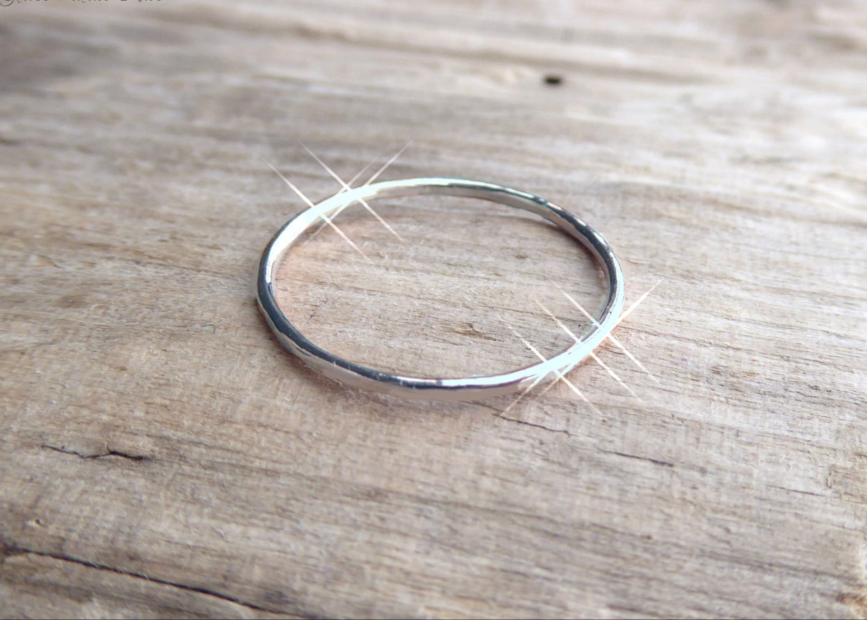 Hammered Stacking Rings Trio - Thin 1mm Bands In Silver, 14k Gold Fill, or Rose Gold Fill