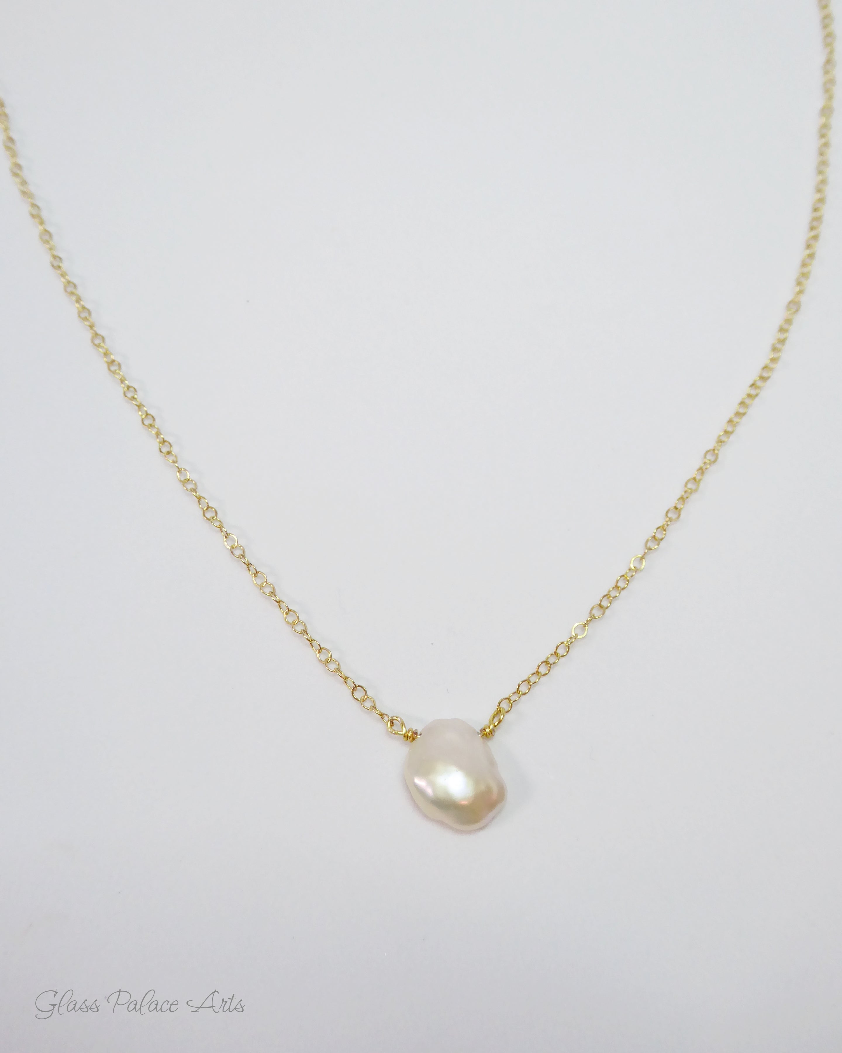Baroque Freshwater Pearl Necklace For Women- Sterling Silver, 14k Gold or Rose Gold