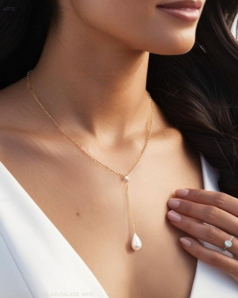 Freshwater Pearl Lariat Y Necklace With Teardrop Pearl Pendant