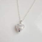 Sterling Silver Puff Heart Necklace With Filigree Tree Of Life Design