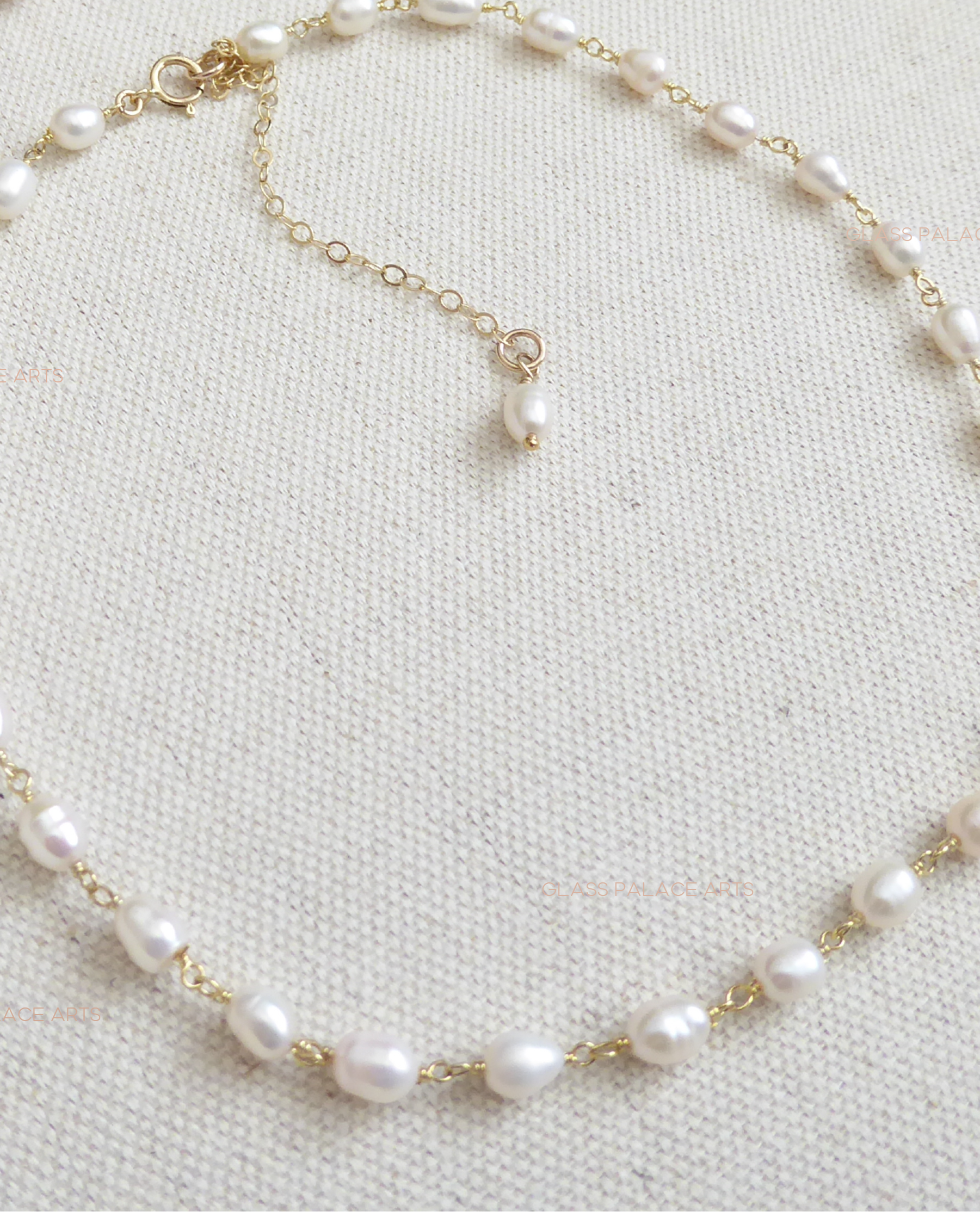 Dainty Freshwater Pearl Choker - Beaded 14k Gold Fill Chain Bridal Necklace