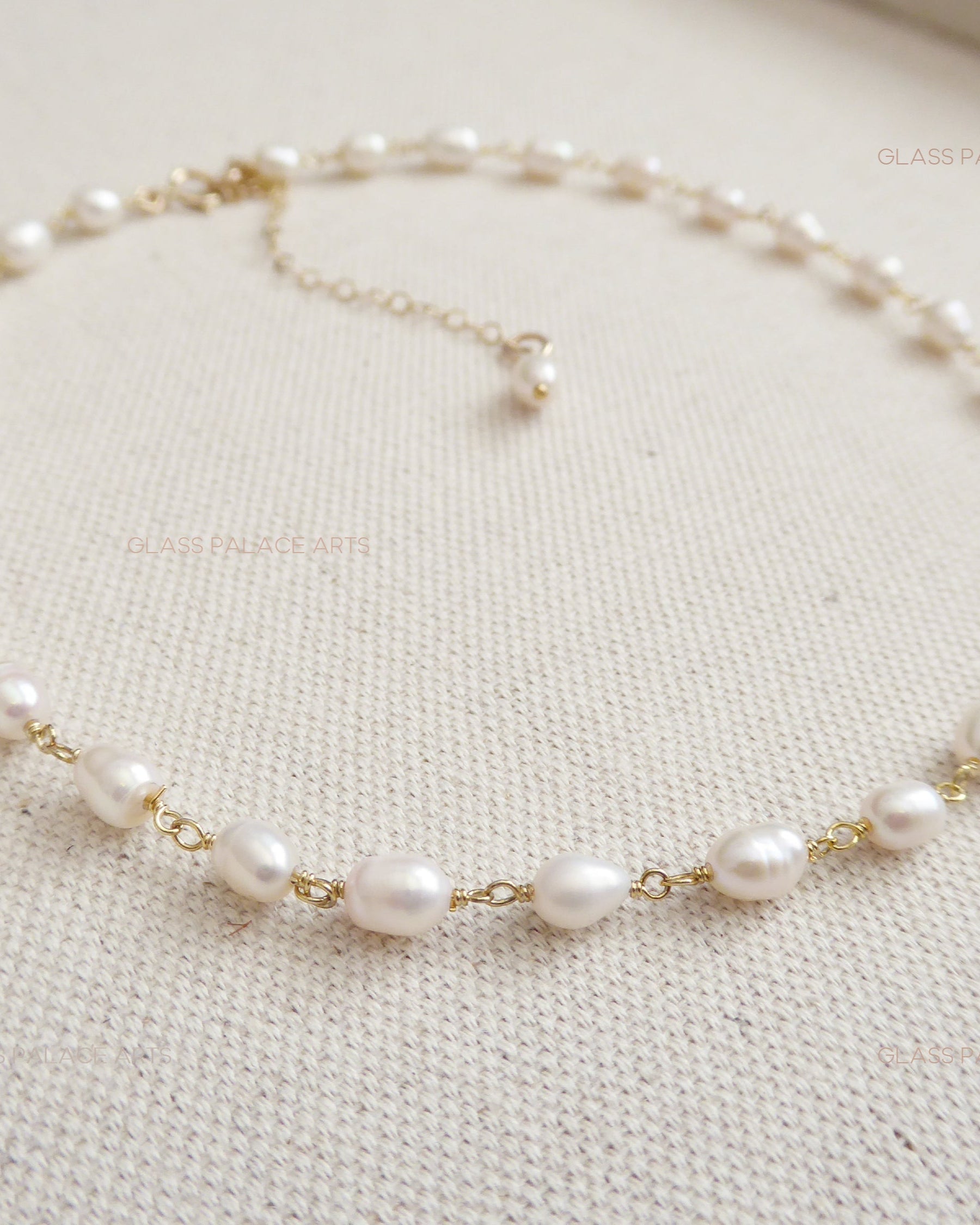 Dainty Freshwater Pearl Choker - Beaded 14k Gold Fill Chain Bridal Necklace