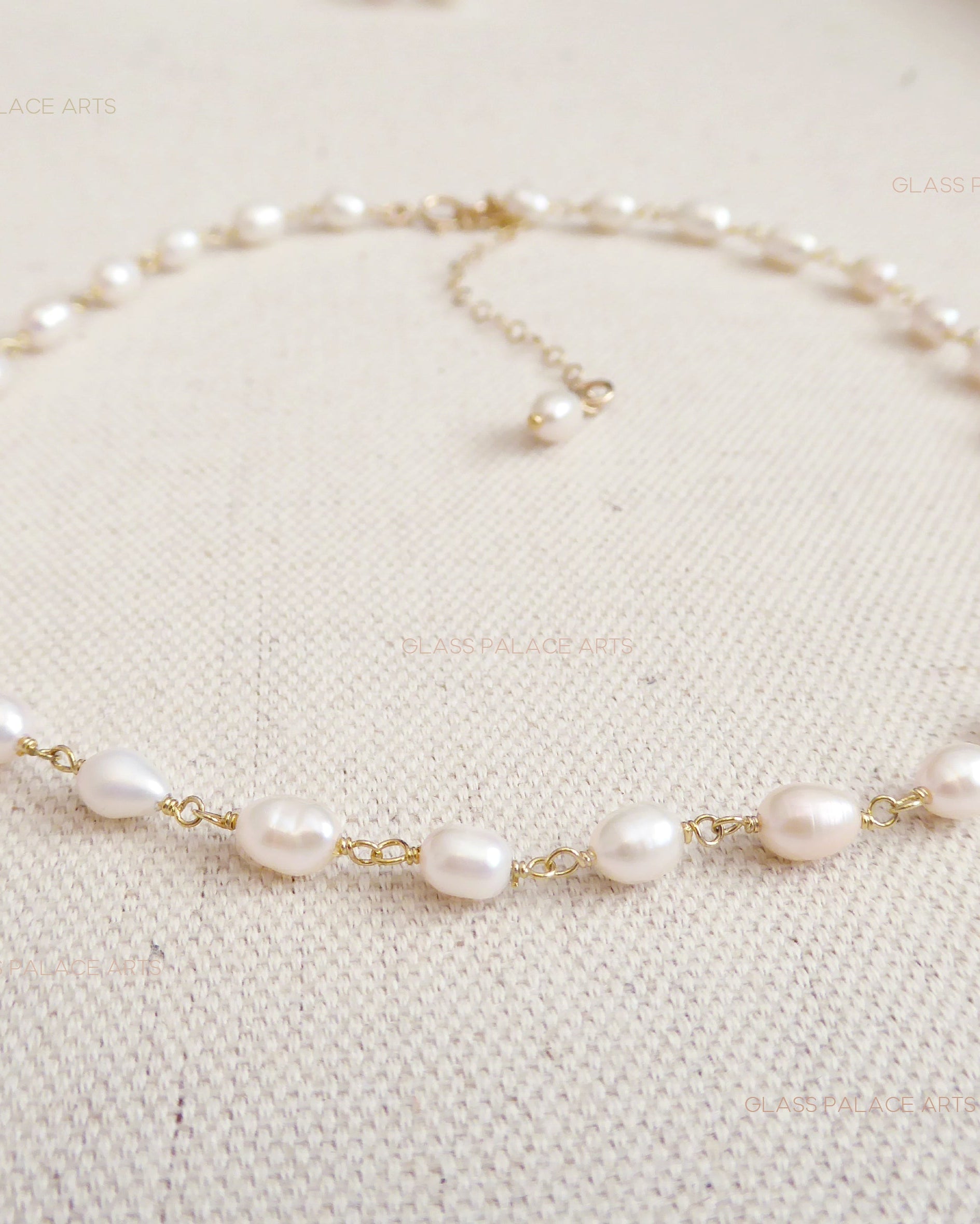 Dainty Freshwater Pearl Choker - Beaded 14k Gold Fill Chain Bridal Necklace