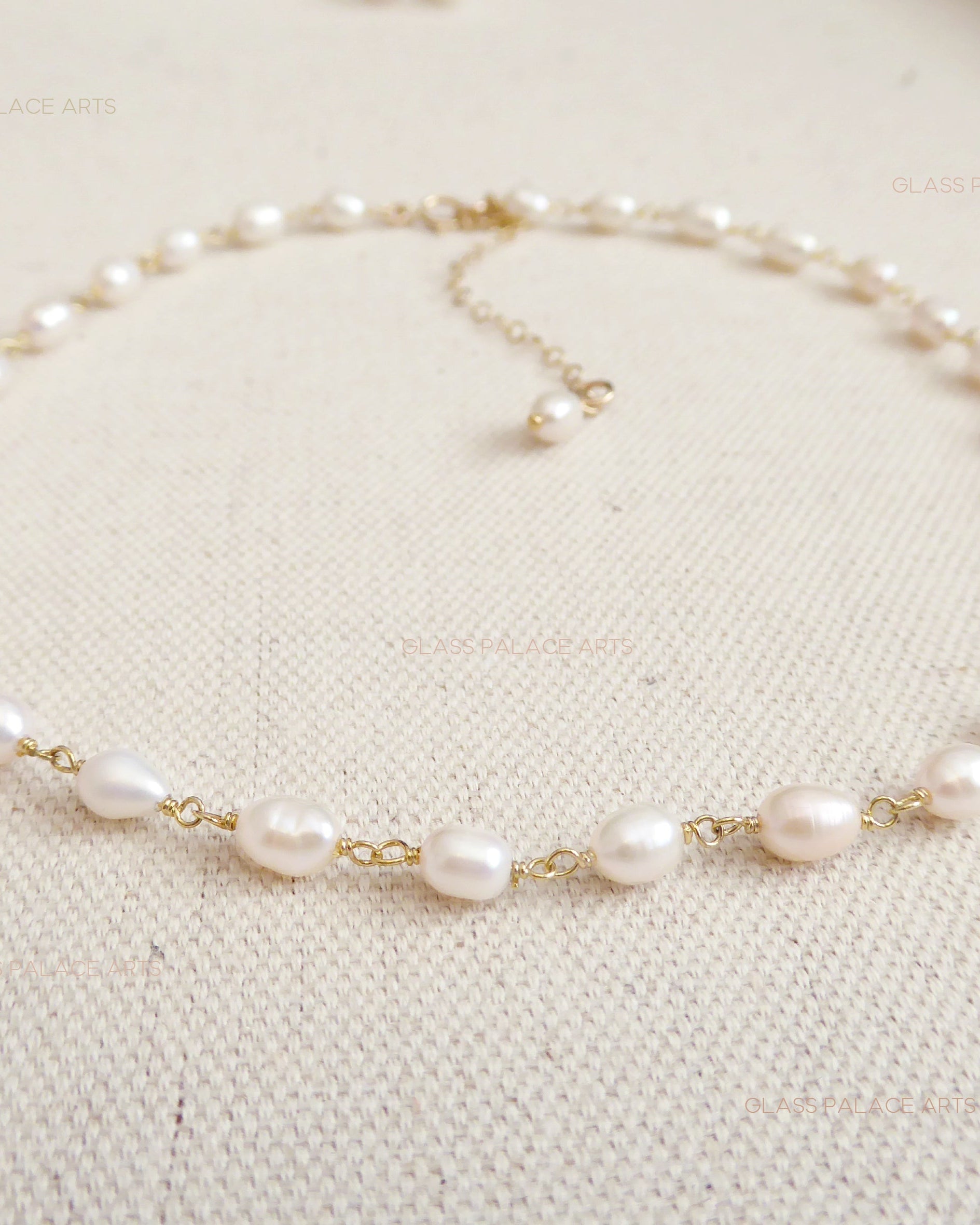 Dainty Freshwater Pearl Choker - Beaded 14k Gold Fill Chain Bridal Necklace