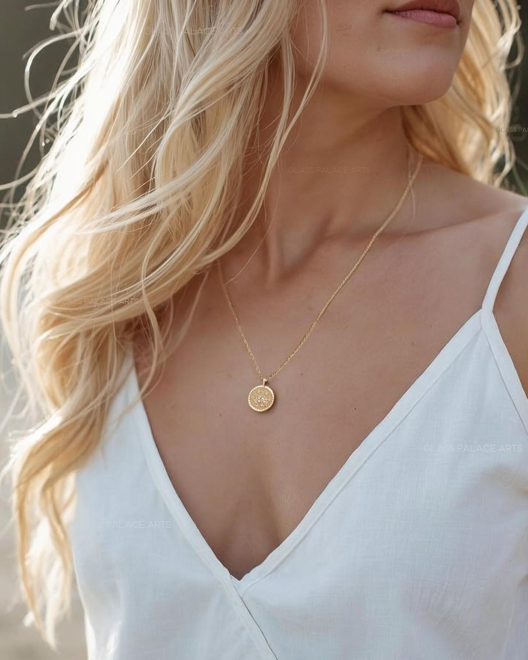 Gold Flower Medallion Necklace – Layering Necklace With Dainty Floral Pendant