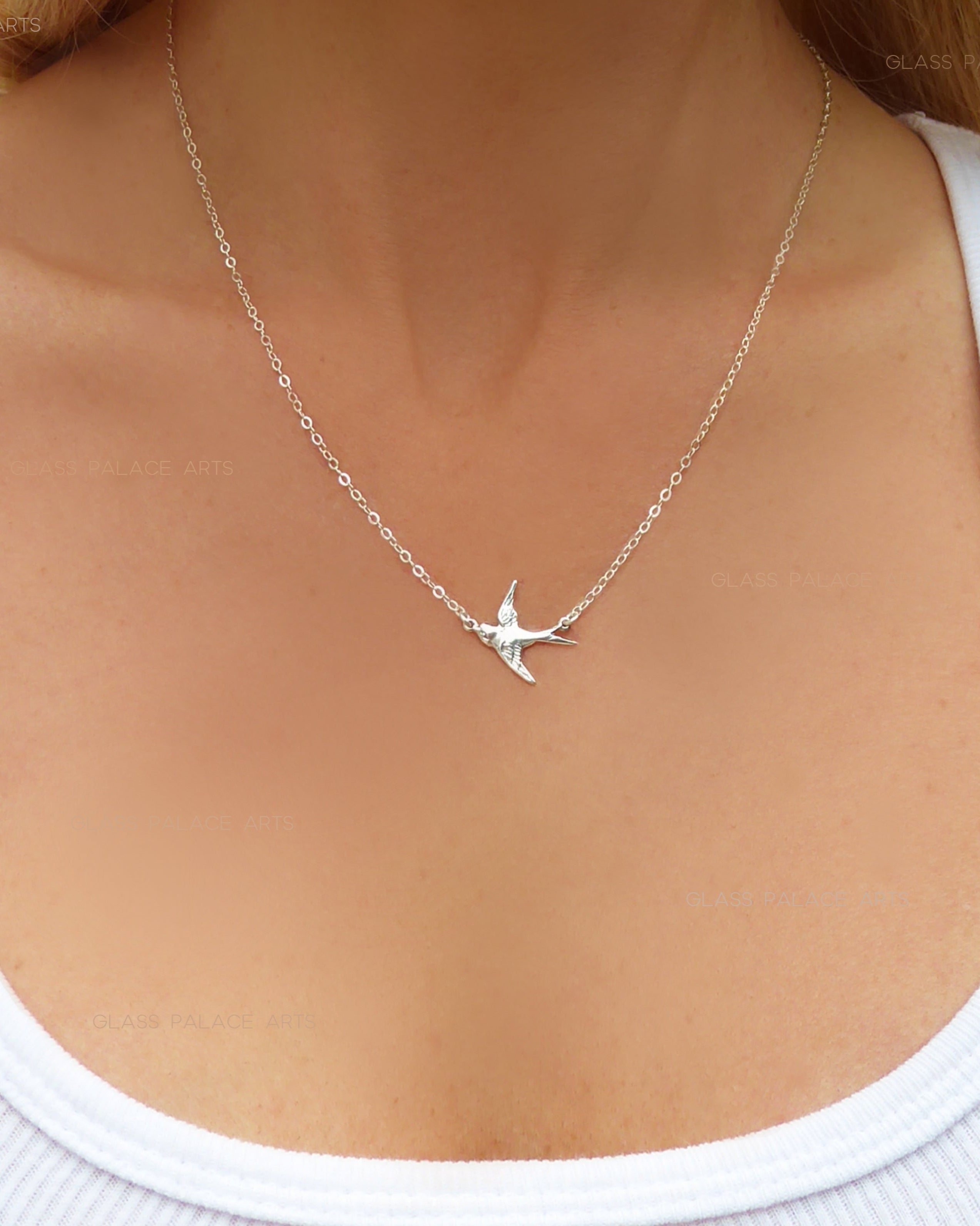 Sterling Silver Small Bird Flying Dove Necklace