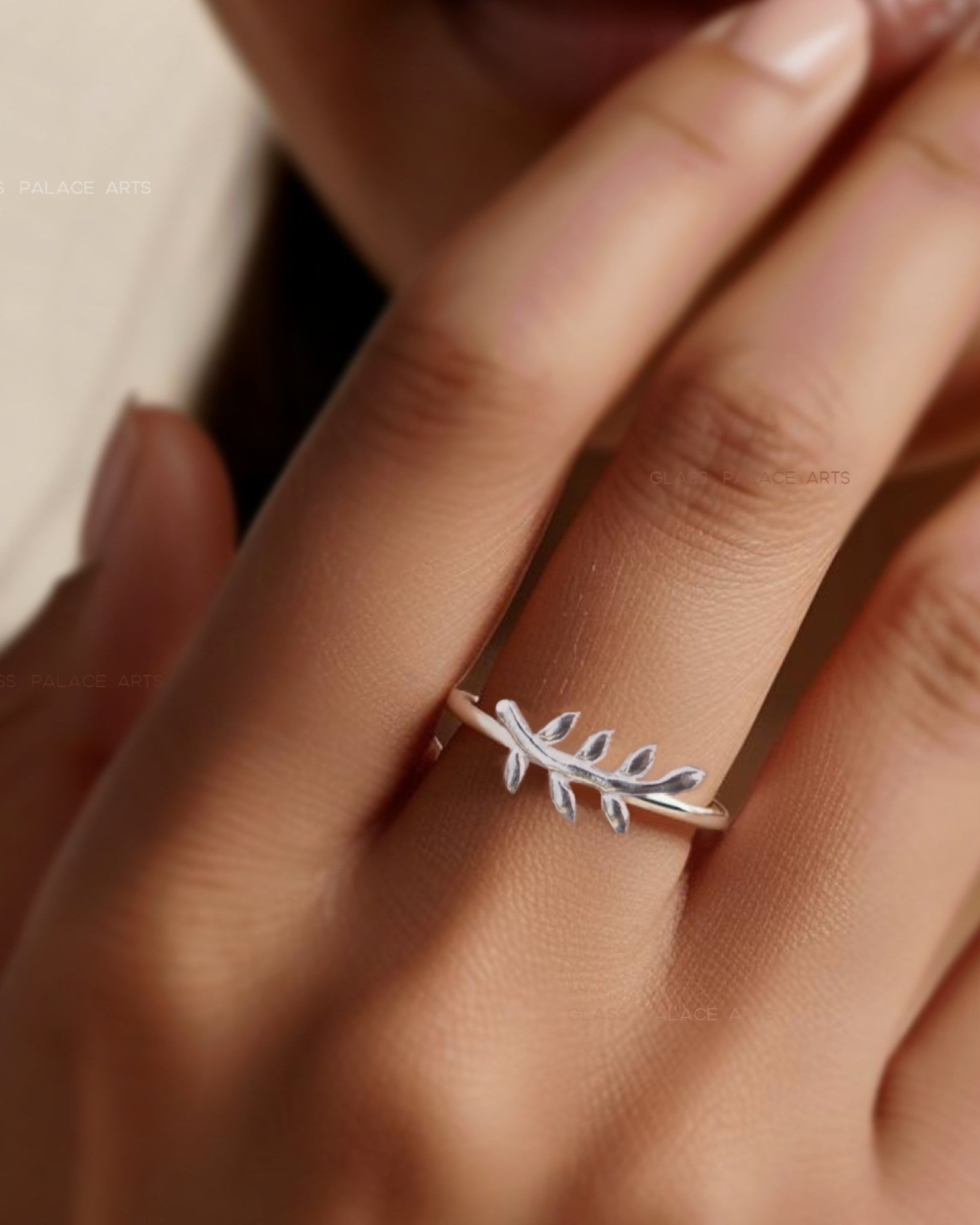 Sterling Silver Olive Branch Leaf Ring For Women