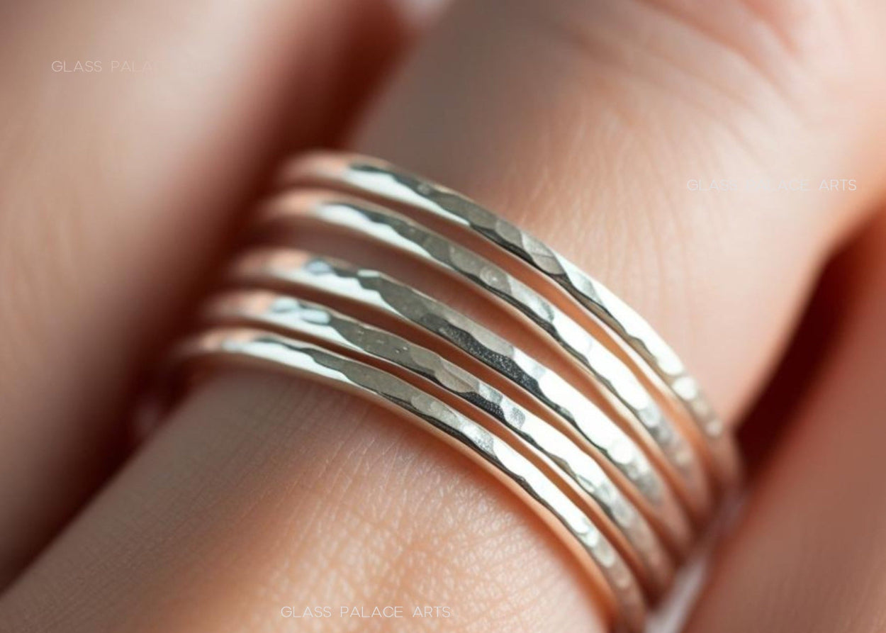 sterling silver hammered stacking rings 1mm thin bands
