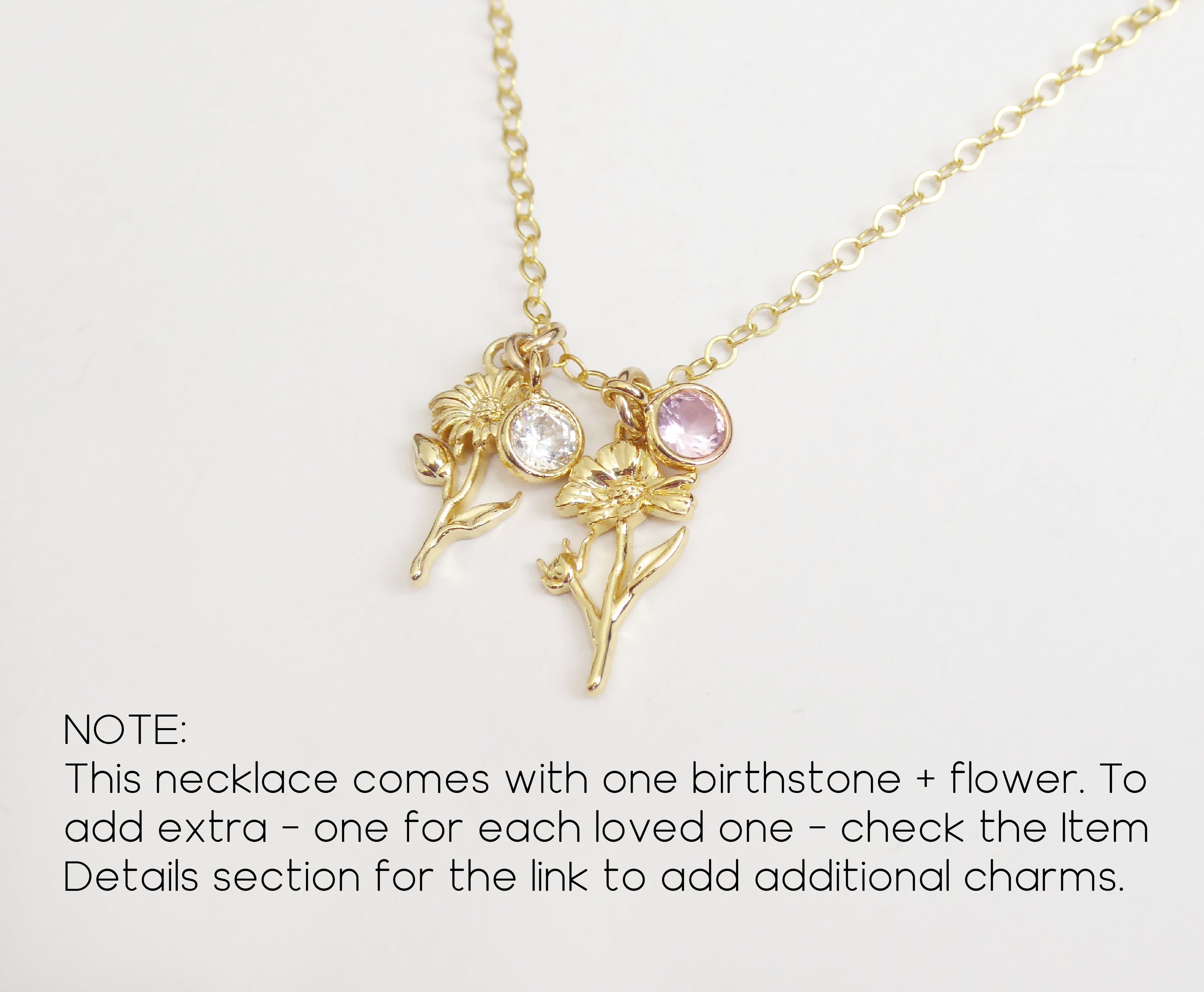 Birthstone Flower Necklace: Customized Gold Fill Birth Flower Bouquet Jewelry