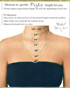 Measurement chart for necklaces on a person's neck with labeled lengths.