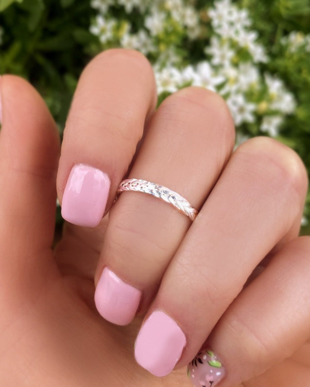 Braided Wedding Ring Set For Couples Sterling Silver, Weaved Wreath Matching His and Hers Bands 6mm & 2.5mm