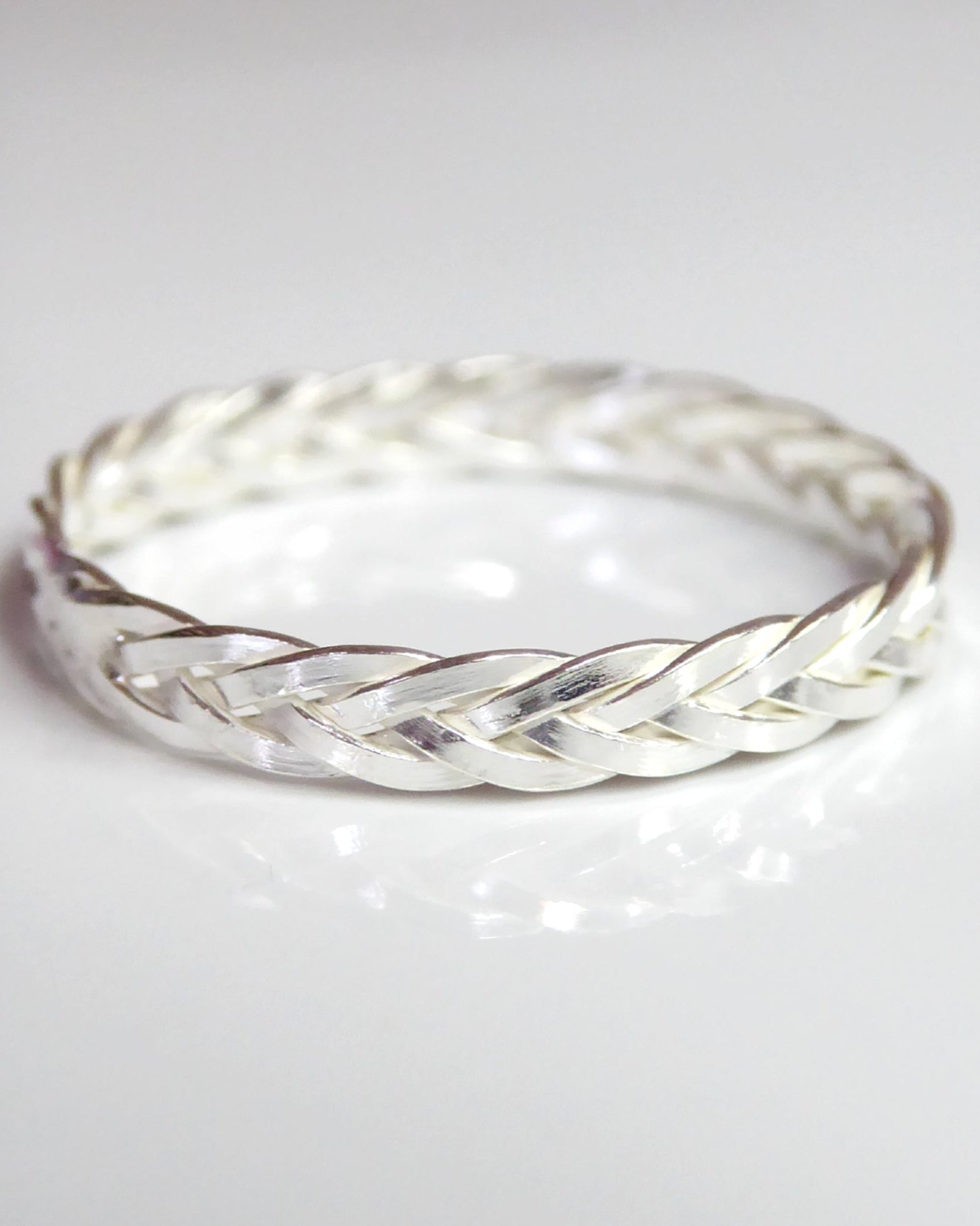 Braided Wedding Ring Set For Couples Sterling Silver, Weaved Wreath Matching His and Hers Bands 6mm & 2.5mm
