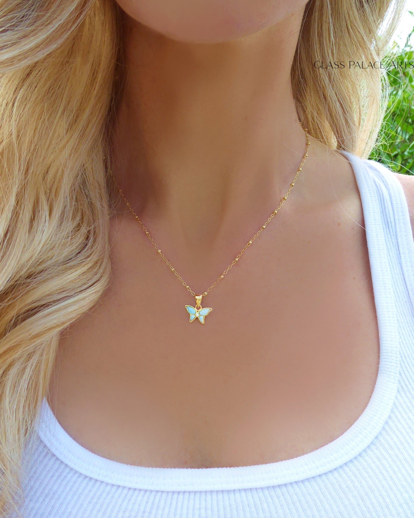 Small Butterfly Necklace With Larimar