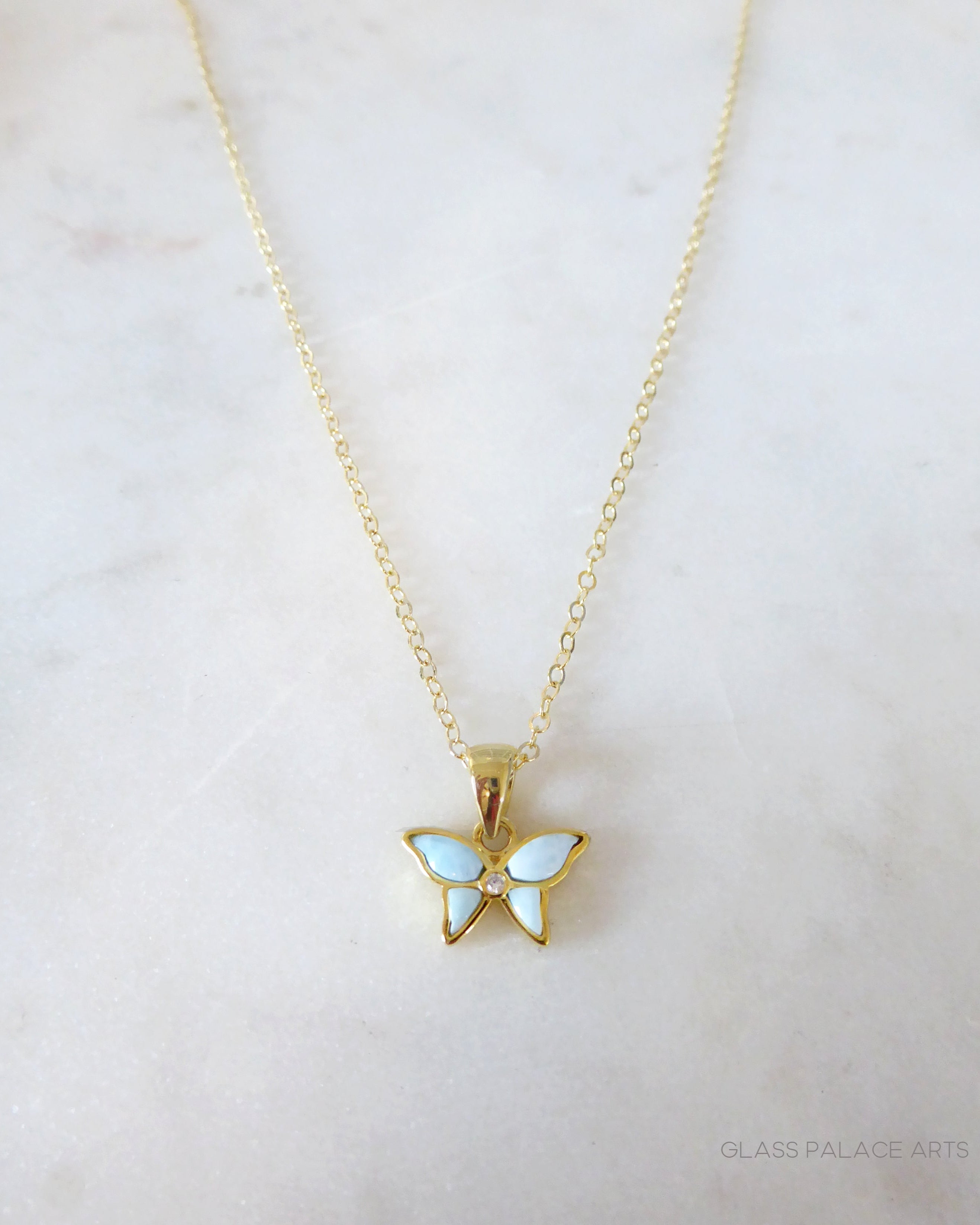 Small Butterfly Necklace With Larimar
