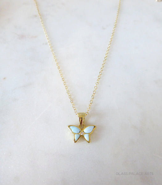 Small Butterfly Necklace With Larimar