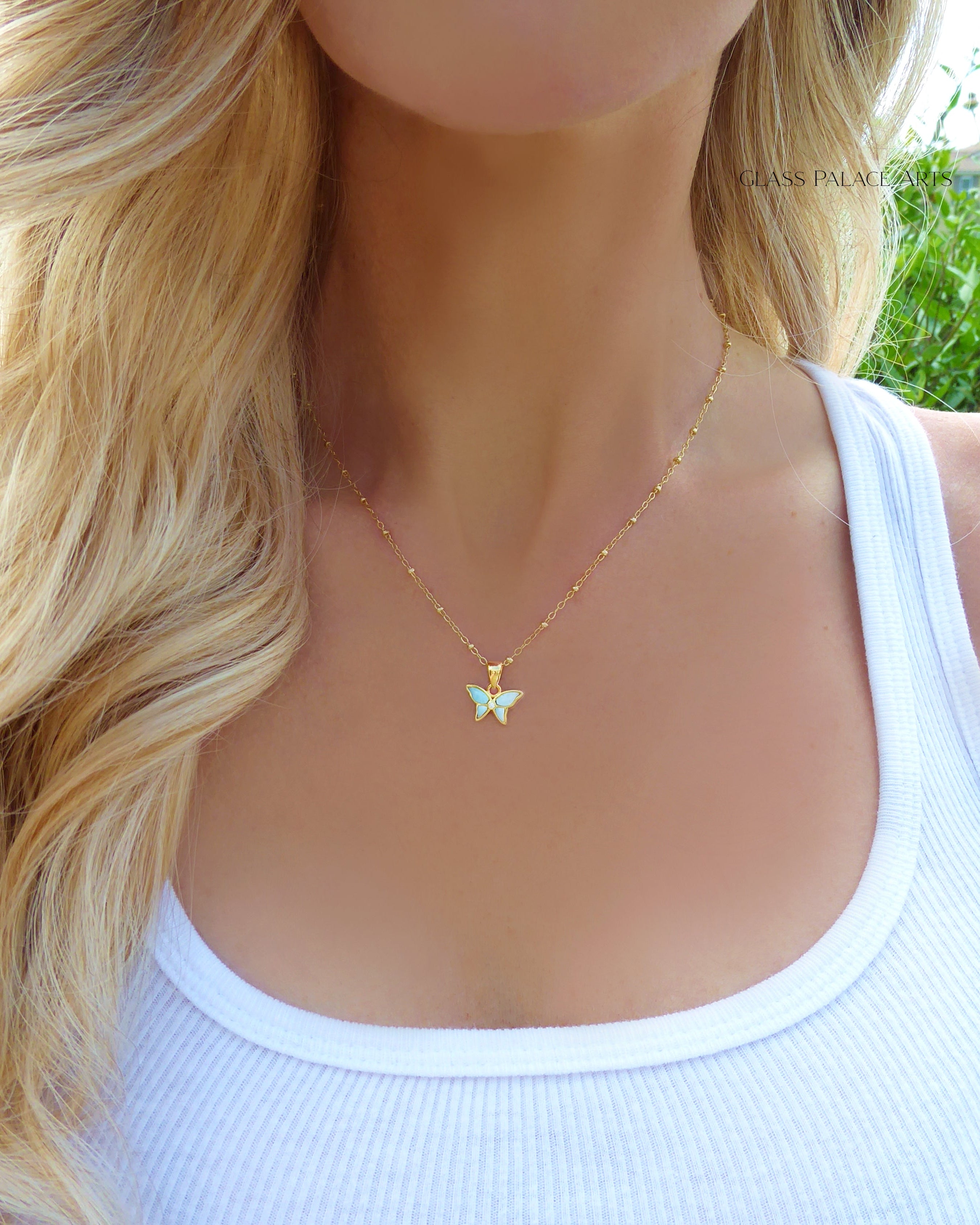 Small Butterfly Necklace With Larimar