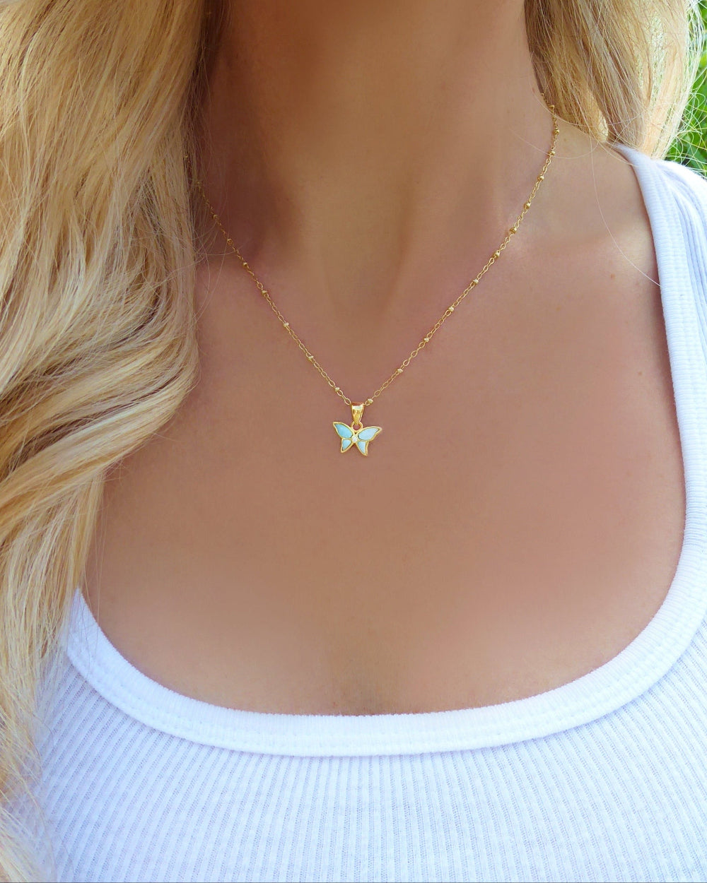 Small Butterfly Necklace With Larimar