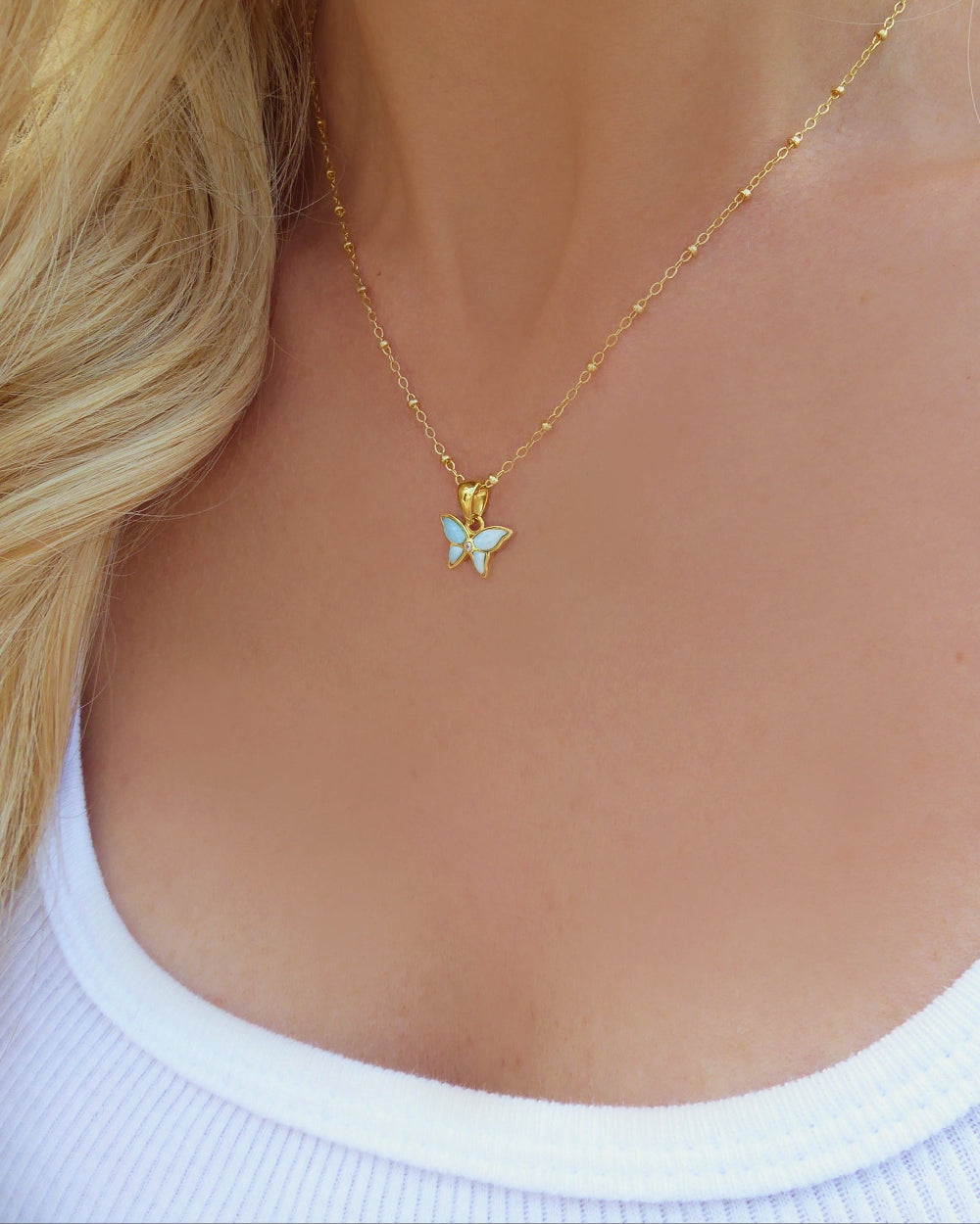 Small Butterfly Necklace With Larimar