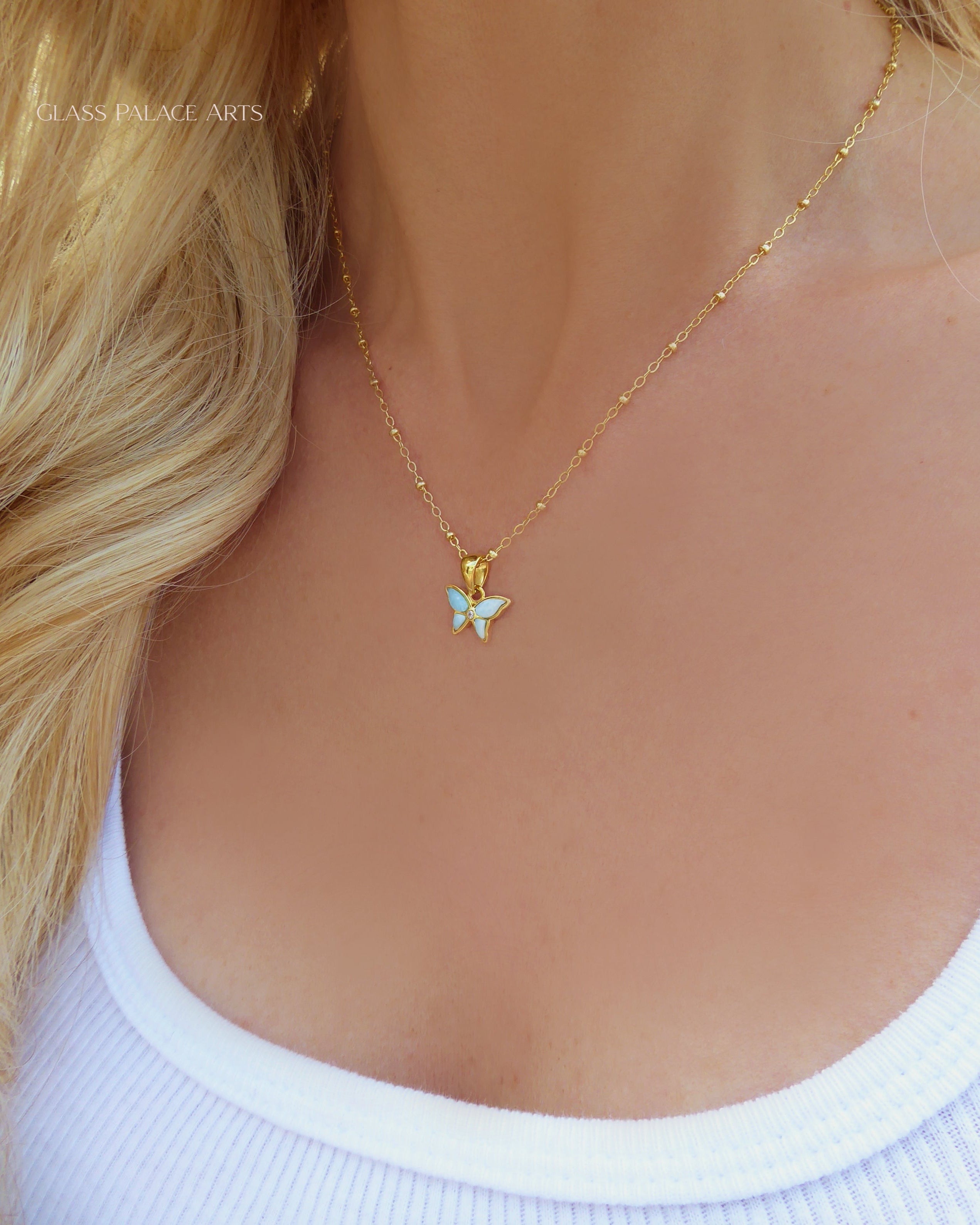 Small Butterfly Necklace With Larimar