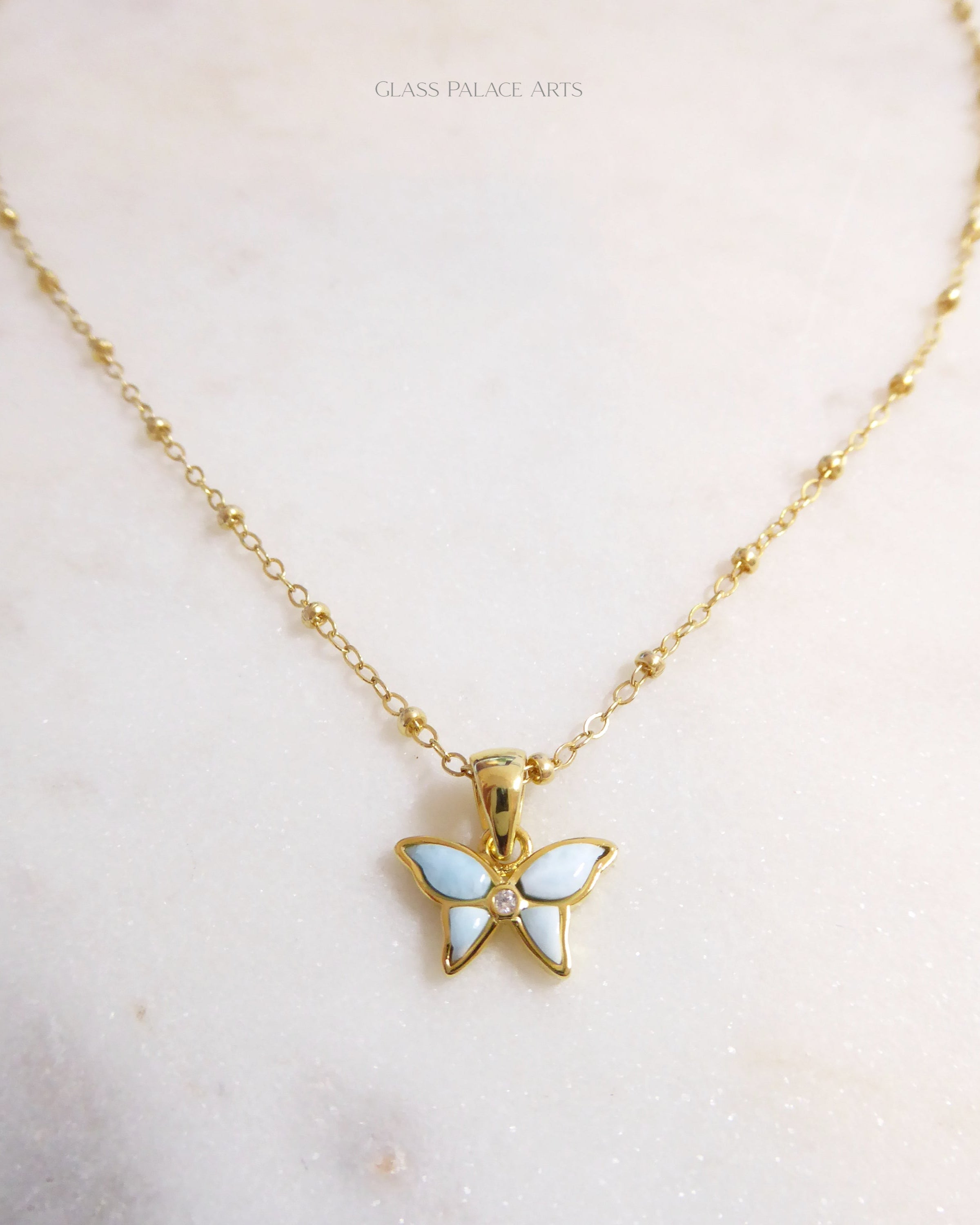 Small Butterfly Necklace With Larimar