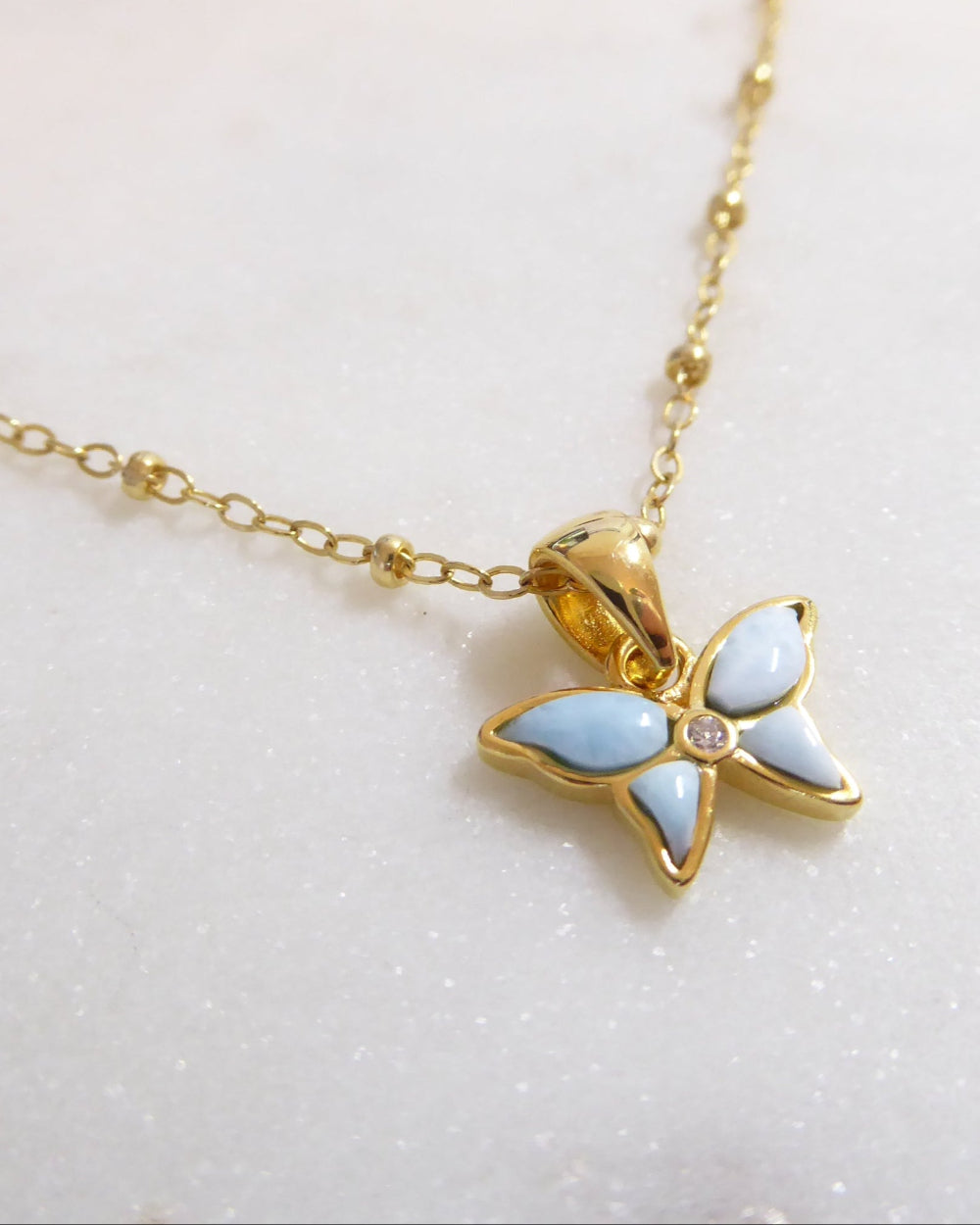 Small Butterfly Necklace With Larimar