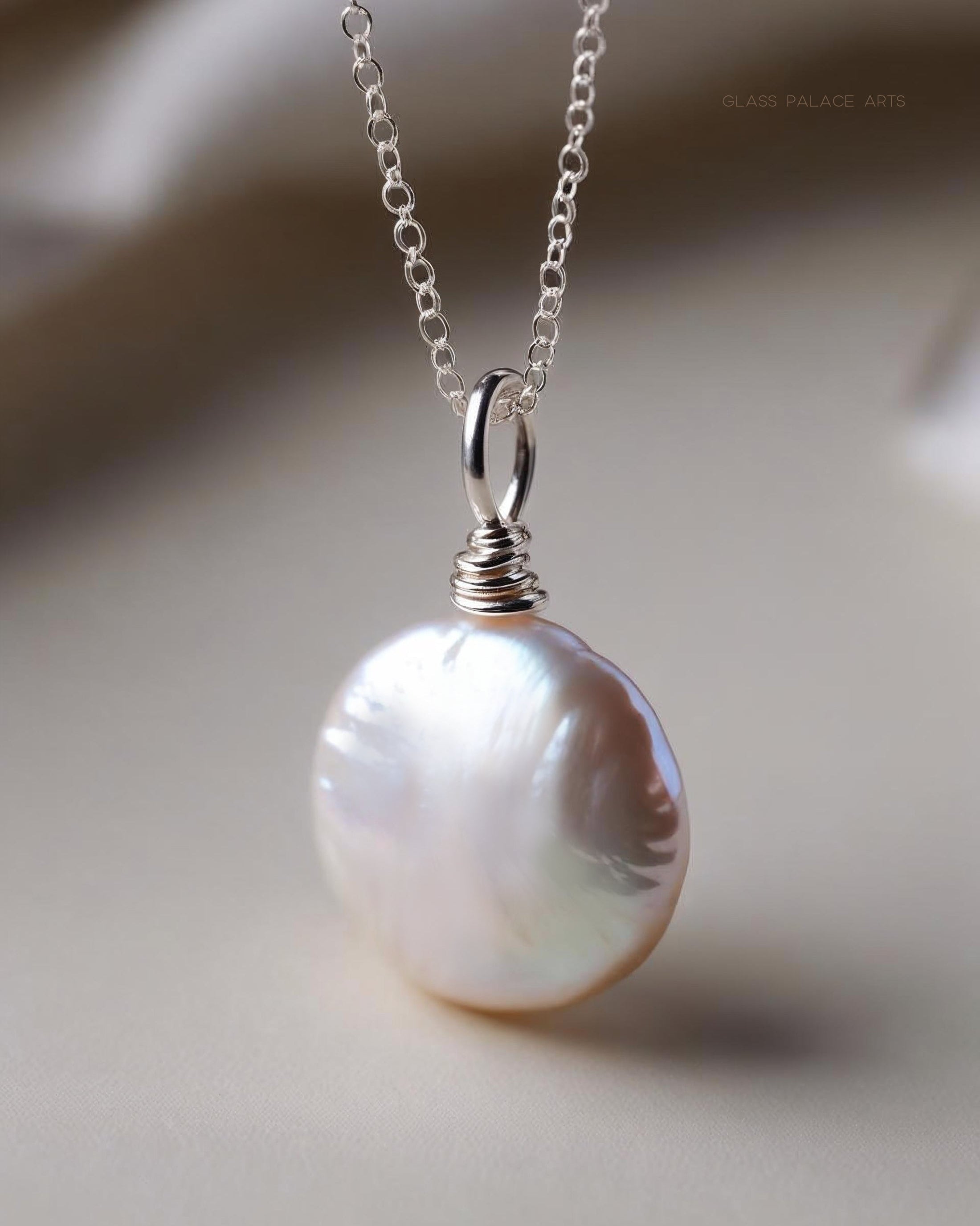 Freshwater Coin Pearl Necklace, 14k Gold Genuine Pearl Necklace For Women, Simple Minimalist Bridal