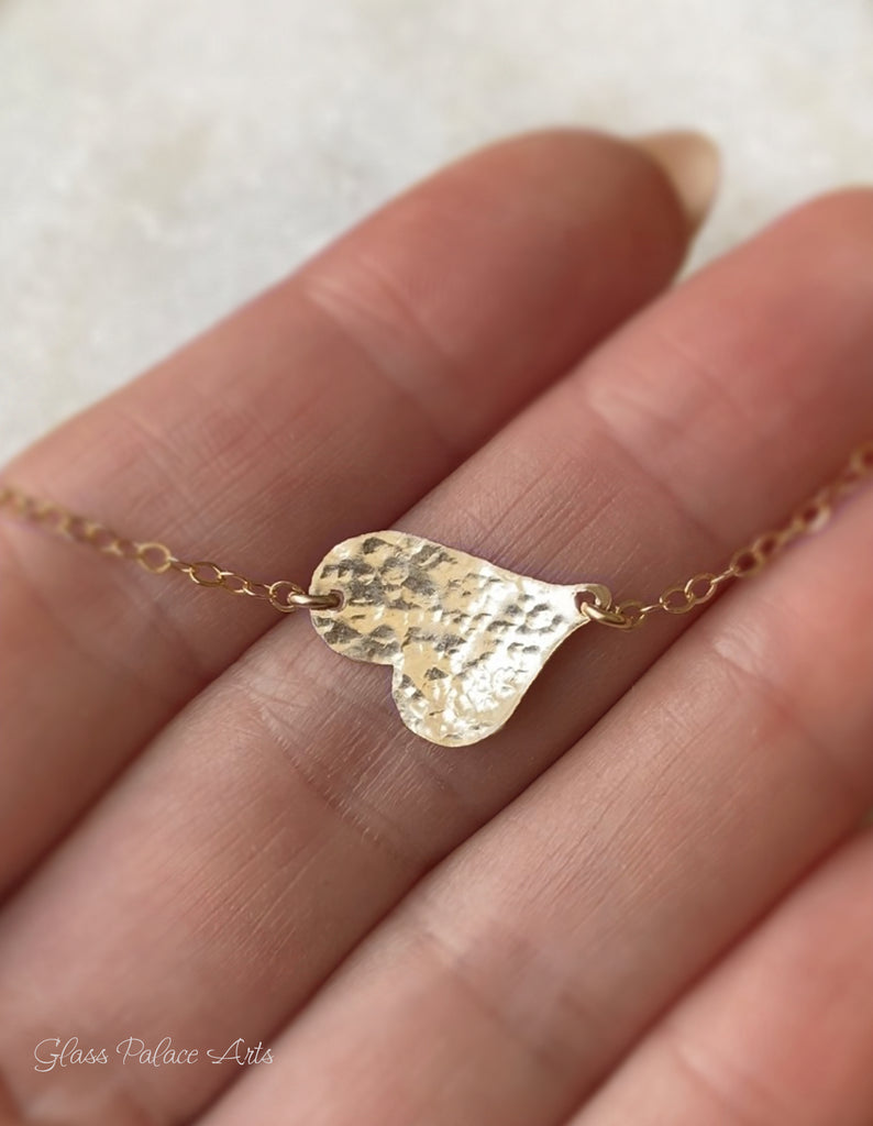 High Polish 14k White Gold Personalized Custom Engravable Flat Sideways  Heart Necklace, 20