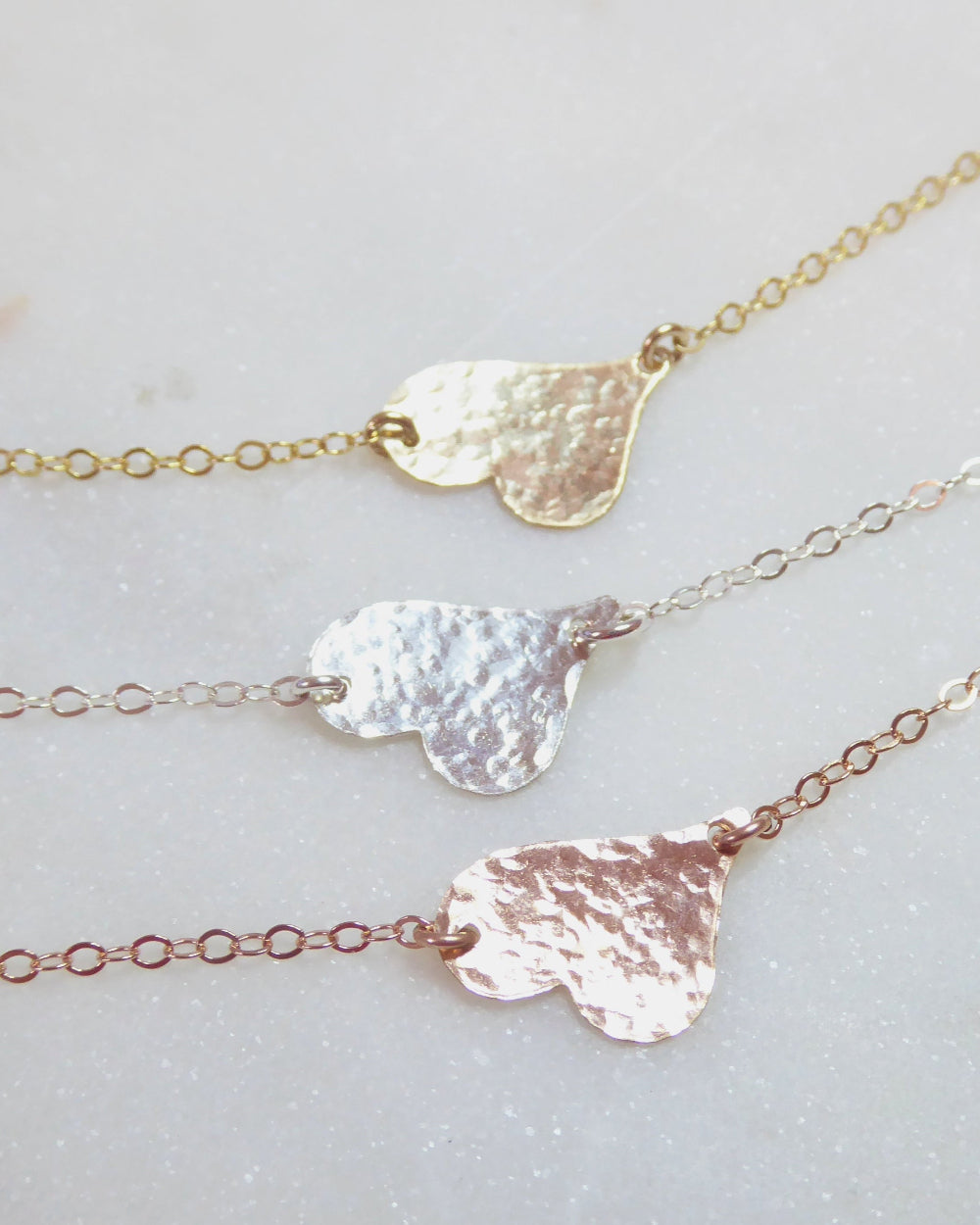 Sideways Hammered Heart Necklace For Women
