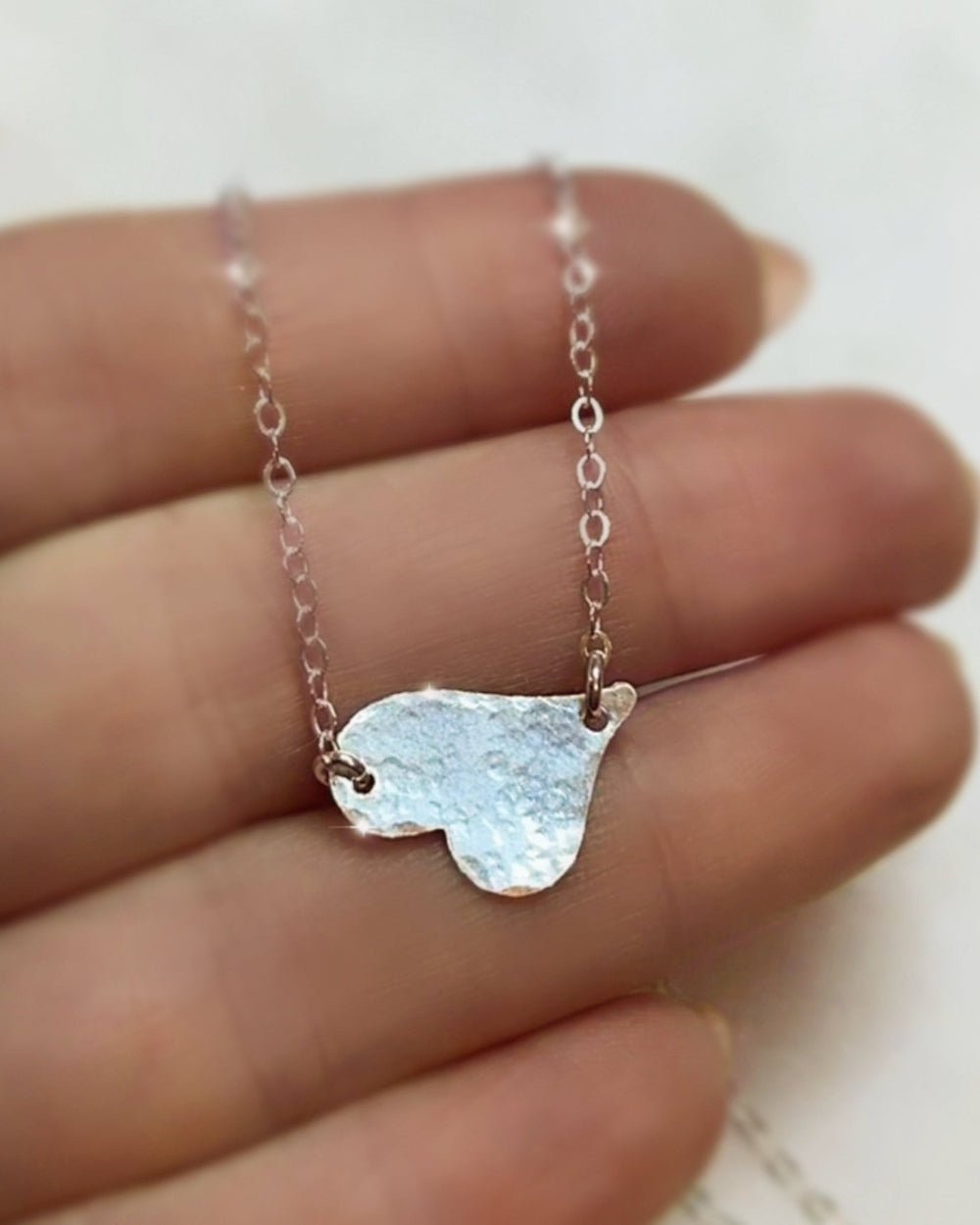 Sideways Hammered Heart Necklace For Women