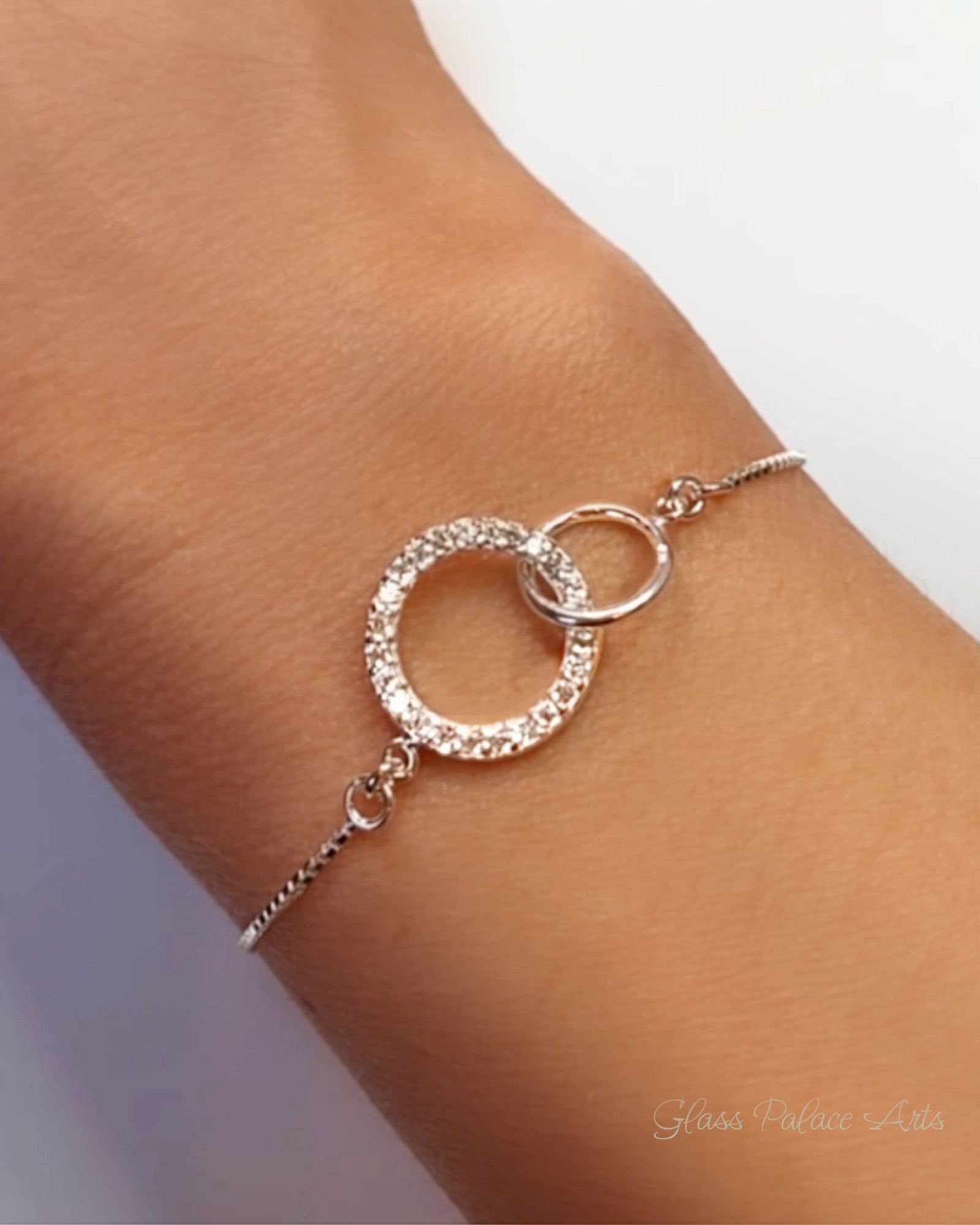 Sterling Silver Cubic Zirconia Bracelet - With Sliding Heart Clasp