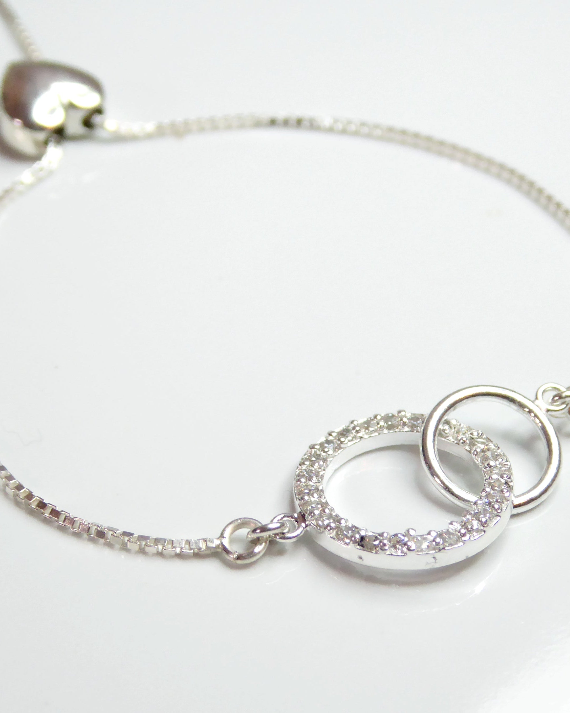 Sterling Silver Cubic Zirconia Bracelet - With Sliding Heart Clasp
