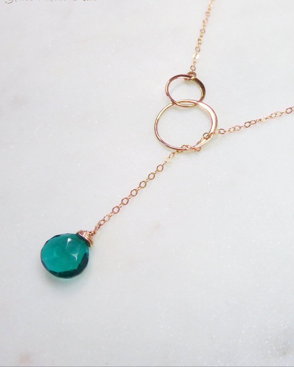 Emerald Teal Quartz Lariat Necklace For Women - In Gold or Sterling Silver