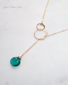 Emerald Teal Quartz Lariat Necklace For Women - In Gold or Sterling Silver