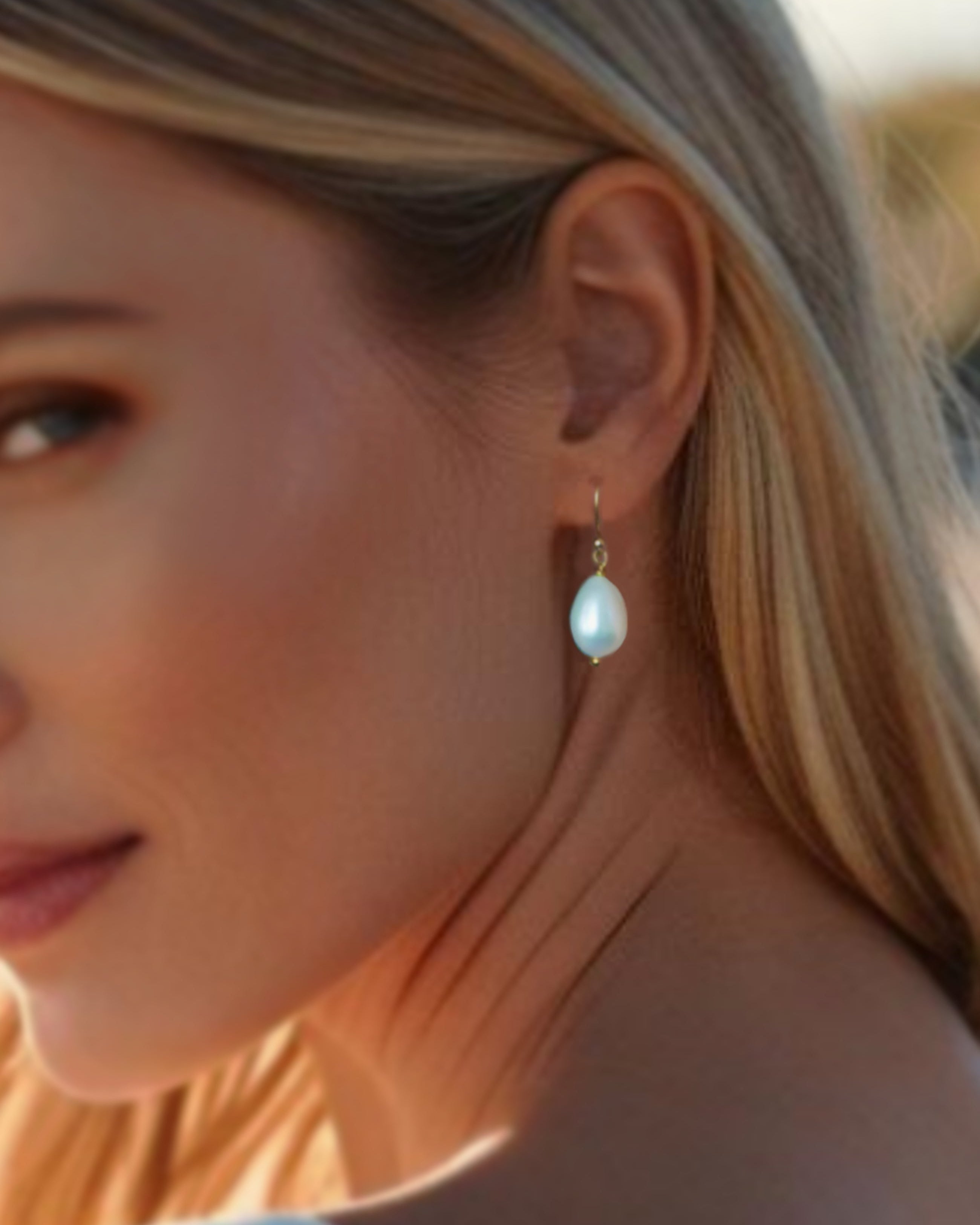 Genuine Freshwater Pearl Teardrop Earrings - Sterling Silver