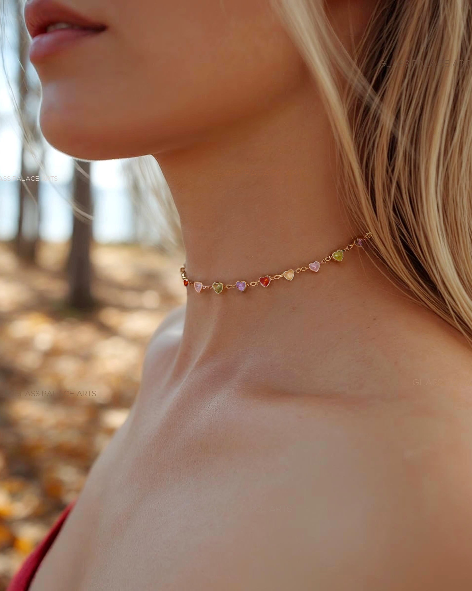 Heart Gemstone Choker Necklace - Dainty Multicolor Layering Necklace For Women