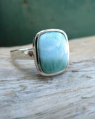 Larimar Ring For Women With Hammered Sterling Silver Band - Caribbean Statement Ring