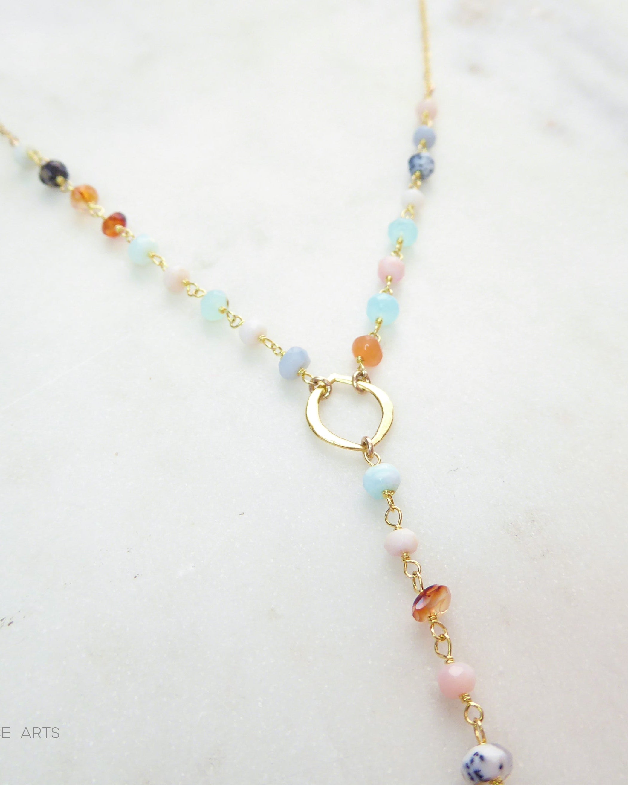 Peruvian Opal Necklace With Pendant, Beaded Multi Color Gemstone Opal Lariat Necklace For Women