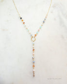 Peruvian Opal Necklace With Pendant, Beaded Multi Color Gemstone Opal Lariat Necklace For Women
